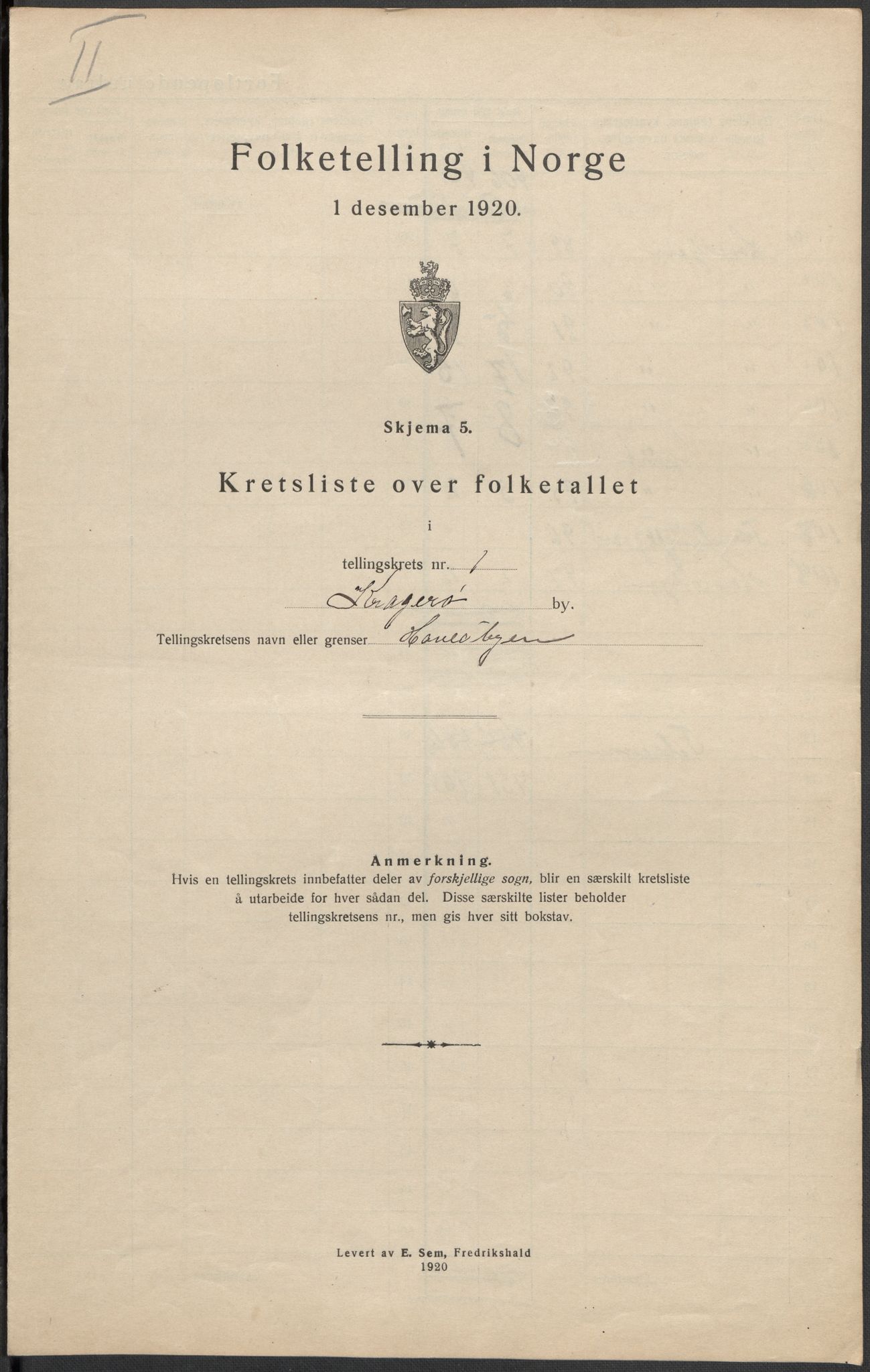 SAKO, Folketelling 1920 for 0801 Kragerø kjøpstad, 1920, s. 5