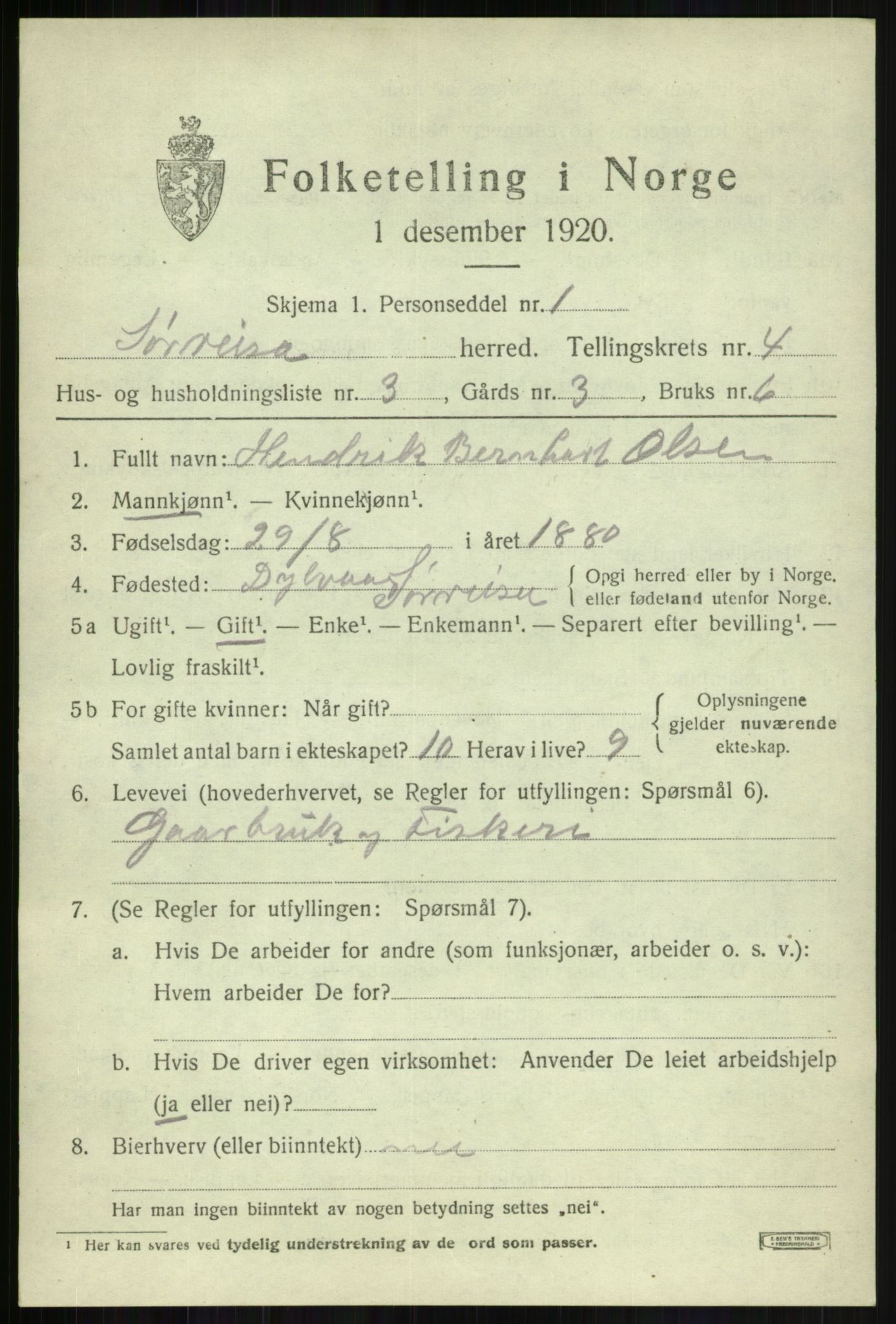 SATØ, Folketelling 1920 for 1925 Sørreisa herred, 1920, s. 1786