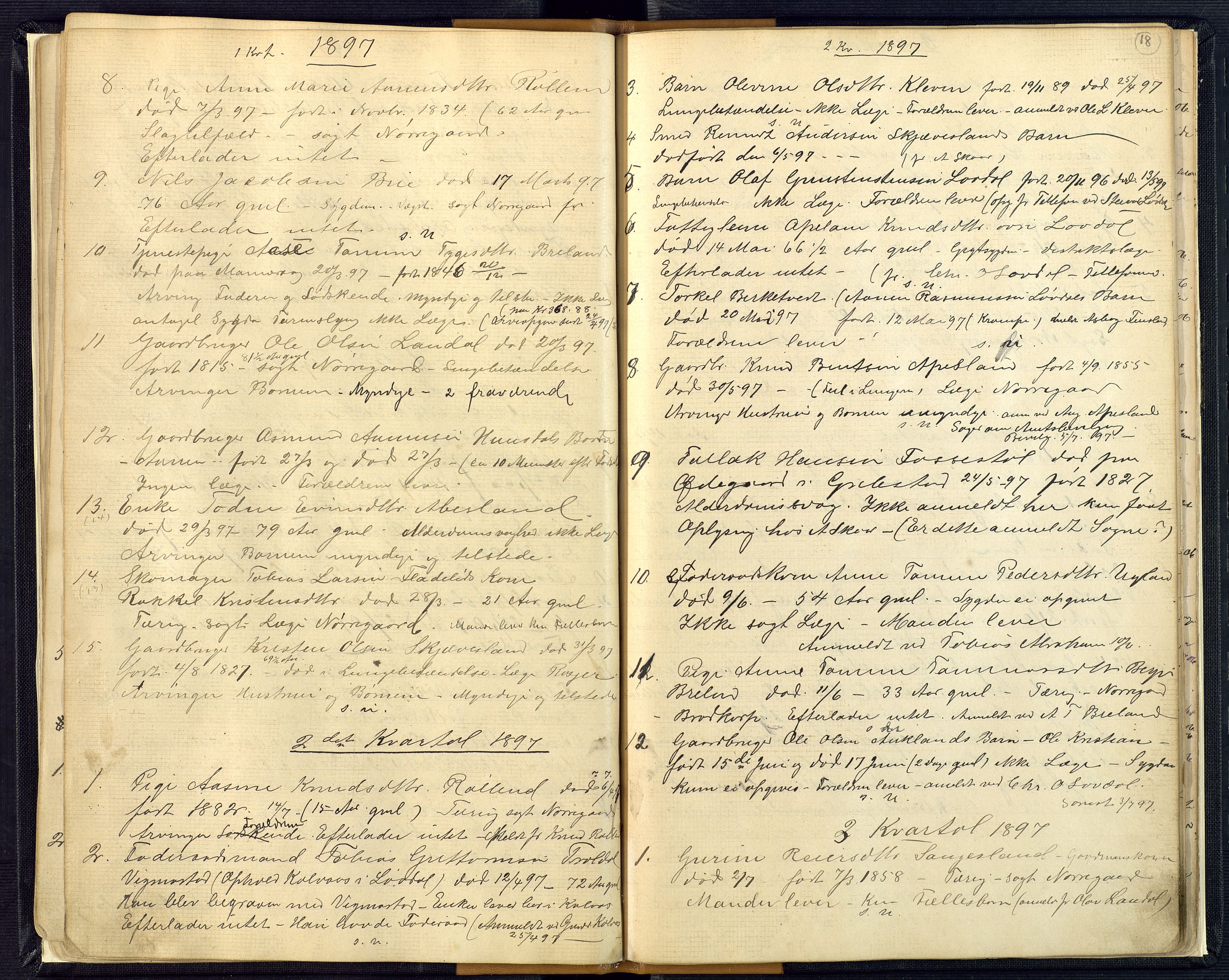 Mandal sorenskriveri, AV/SAK-1221-0005/001/H/Ha/L0016: Dødsfall Øyslebø og Laudal nr 15, 1882-1913, s. 18