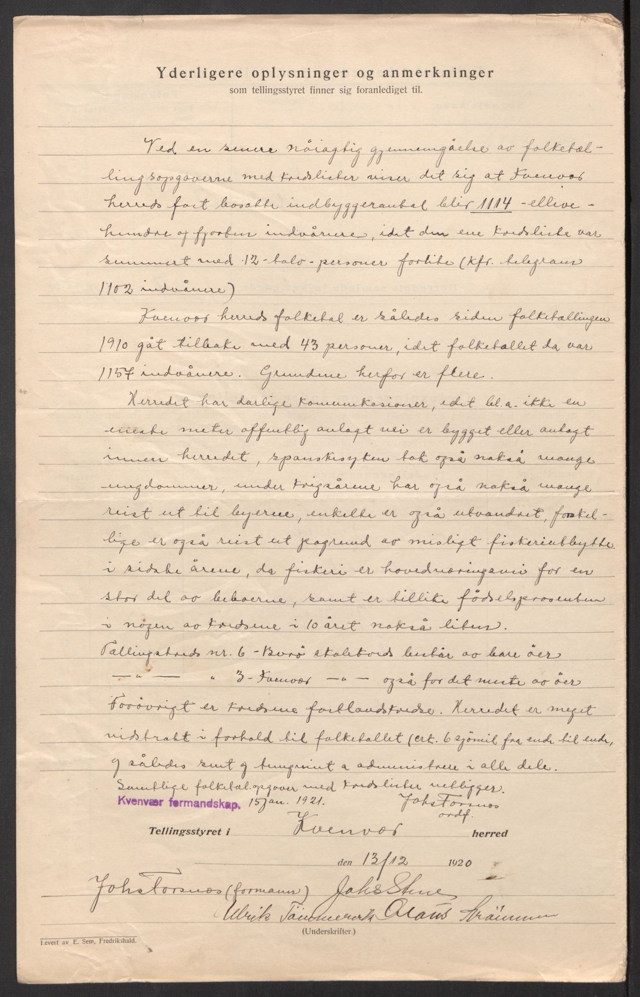 SAT, Folketelling 1920 for 1618 Kvenvær herred, 1920, s. 5
