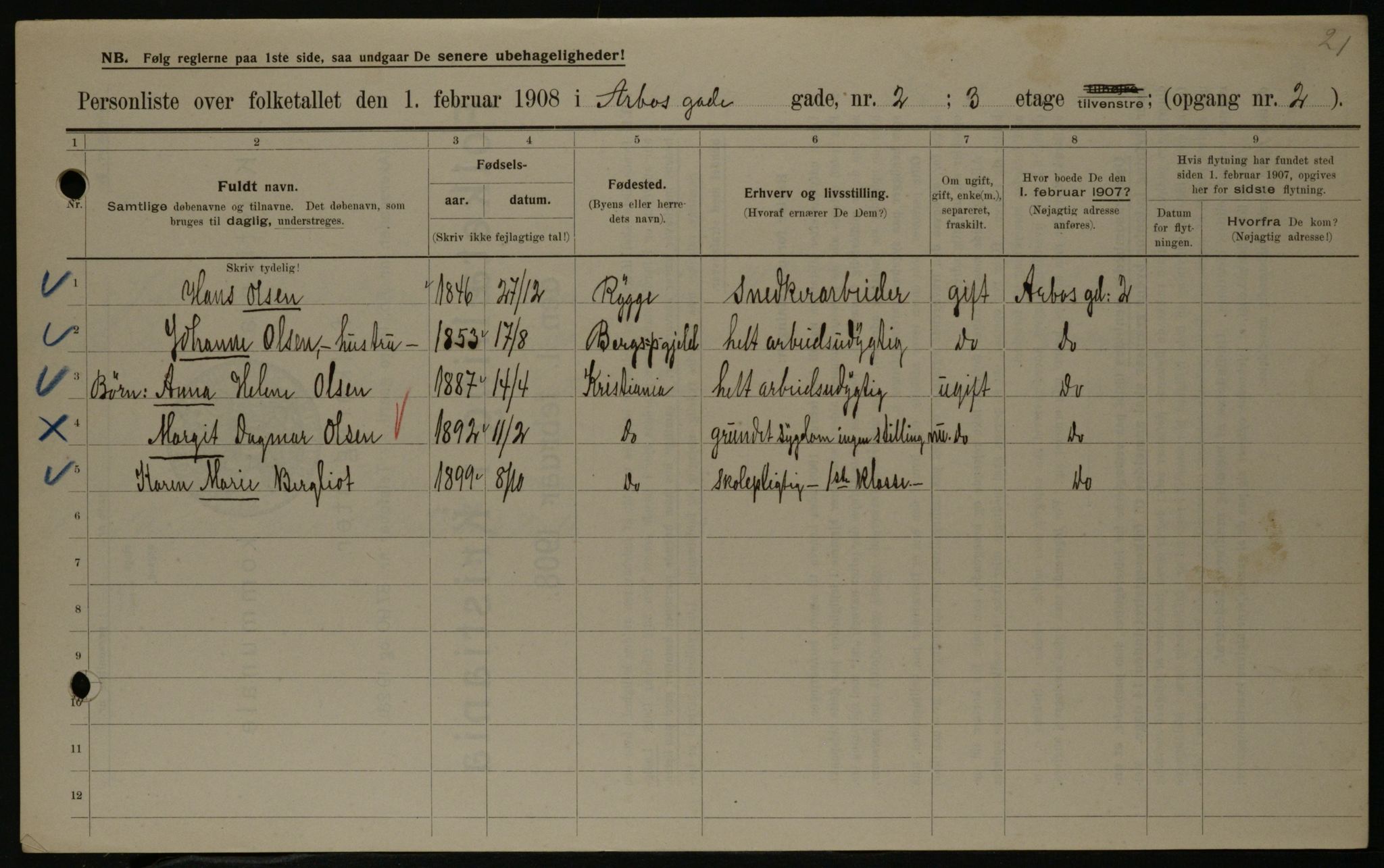 OBA, Kommunal folketelling 1.2.1908 for Kristiania kjøpstad, 1908, s. 2018