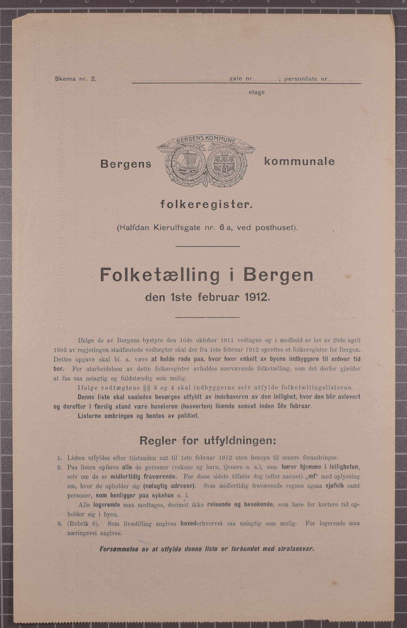 SAB, Kommunal folketelling 1912 for Bergen kjøpstad, 1912, s. 2872