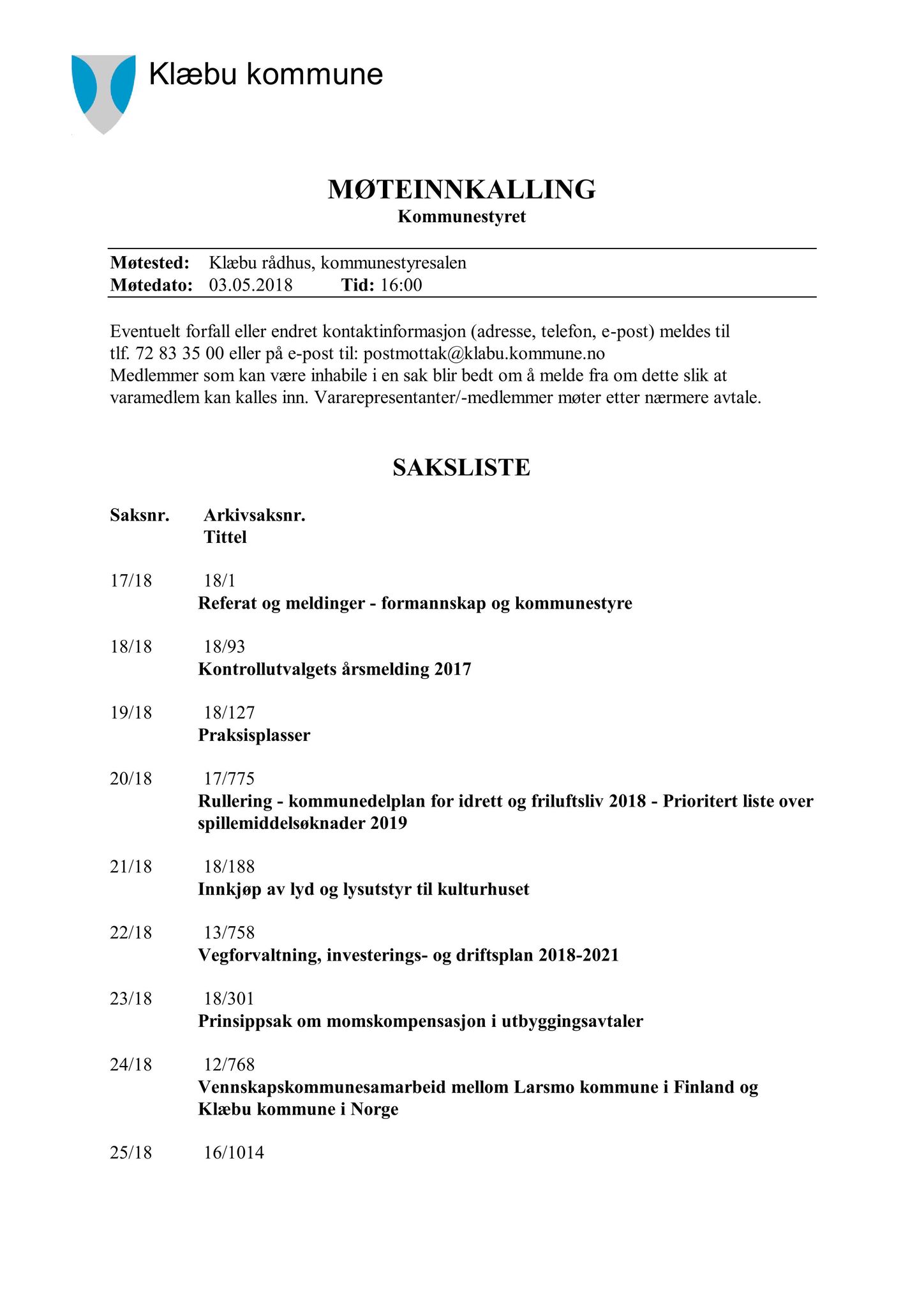 Klæbu Kommune, TRKO/KK/01-KS/L011: Kommunestyret - Møtedokumenter, 2018, s. 360