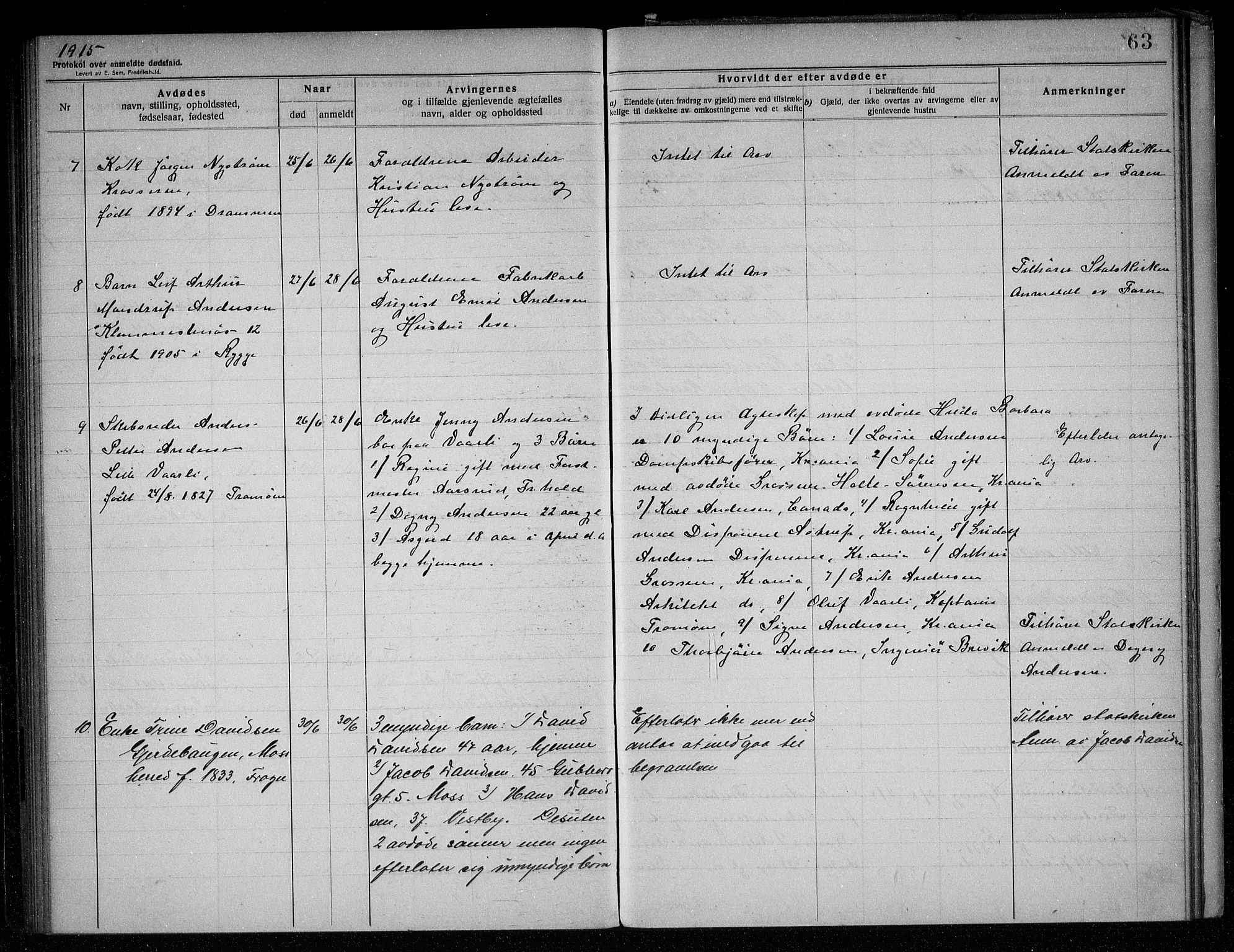 Rygge lensmannskontor, AV/SAO-A-10005/H/Ha/Haa/L0005: Dødsfallsprotokoll, 1912-1916, s. 63