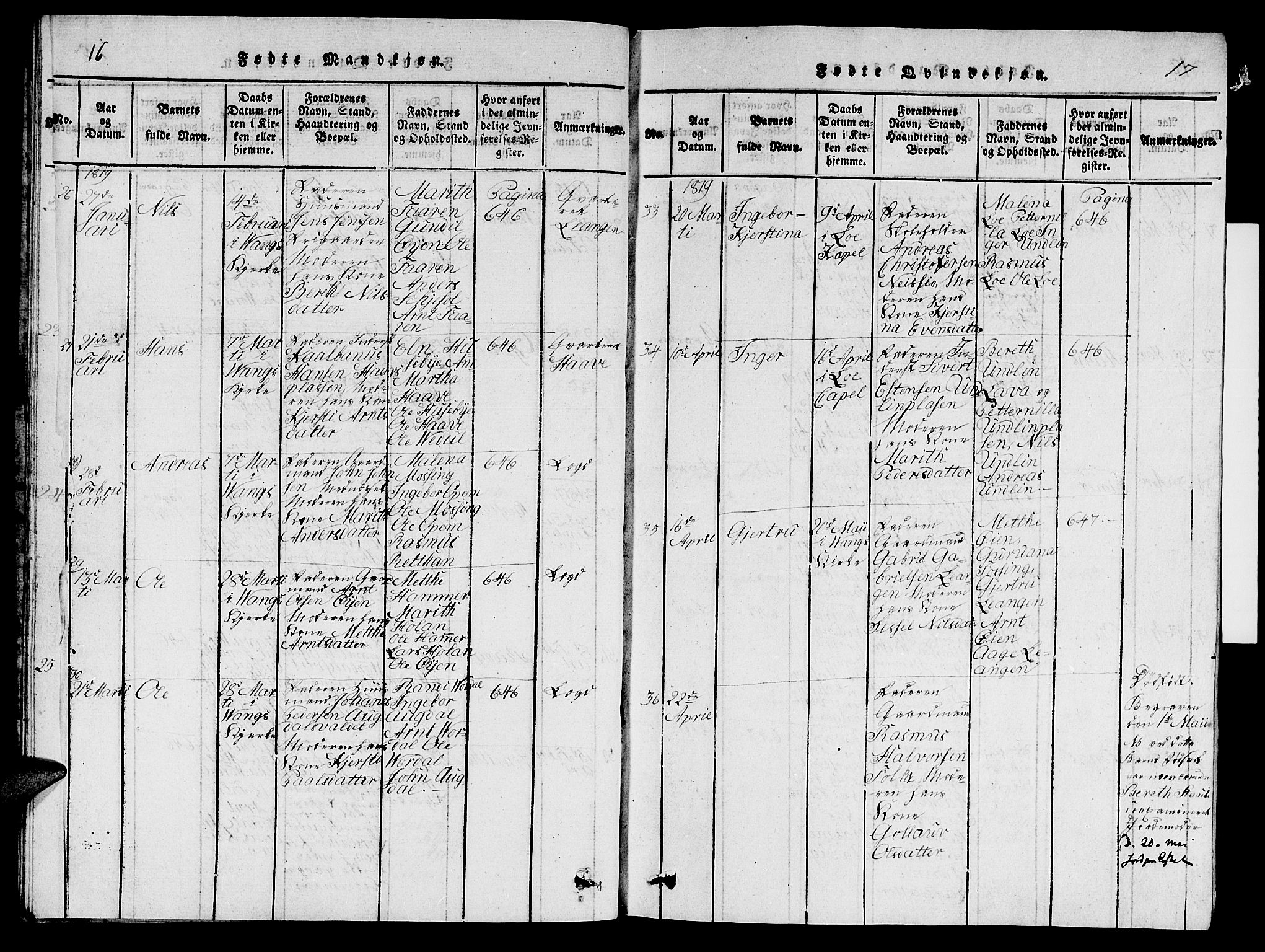 Ministerialprotokoller, klokkerbøker og fødselsregistre - Nord-Trøndelag, SAT/A-1458/714/L0132: Klokkerbok nr. 714C01, 1817-1824, s. 16-17