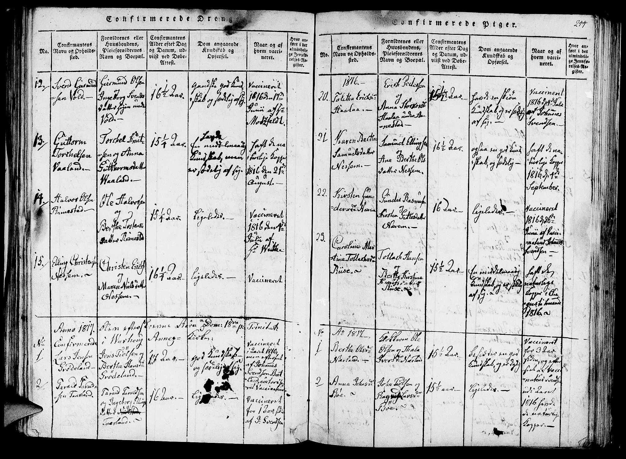 Hå sokneprestkontor, AV/SAST-A-101801/001/30BA/L0003: Ministerialbok nr. A 3, 1815-1825, s. 244