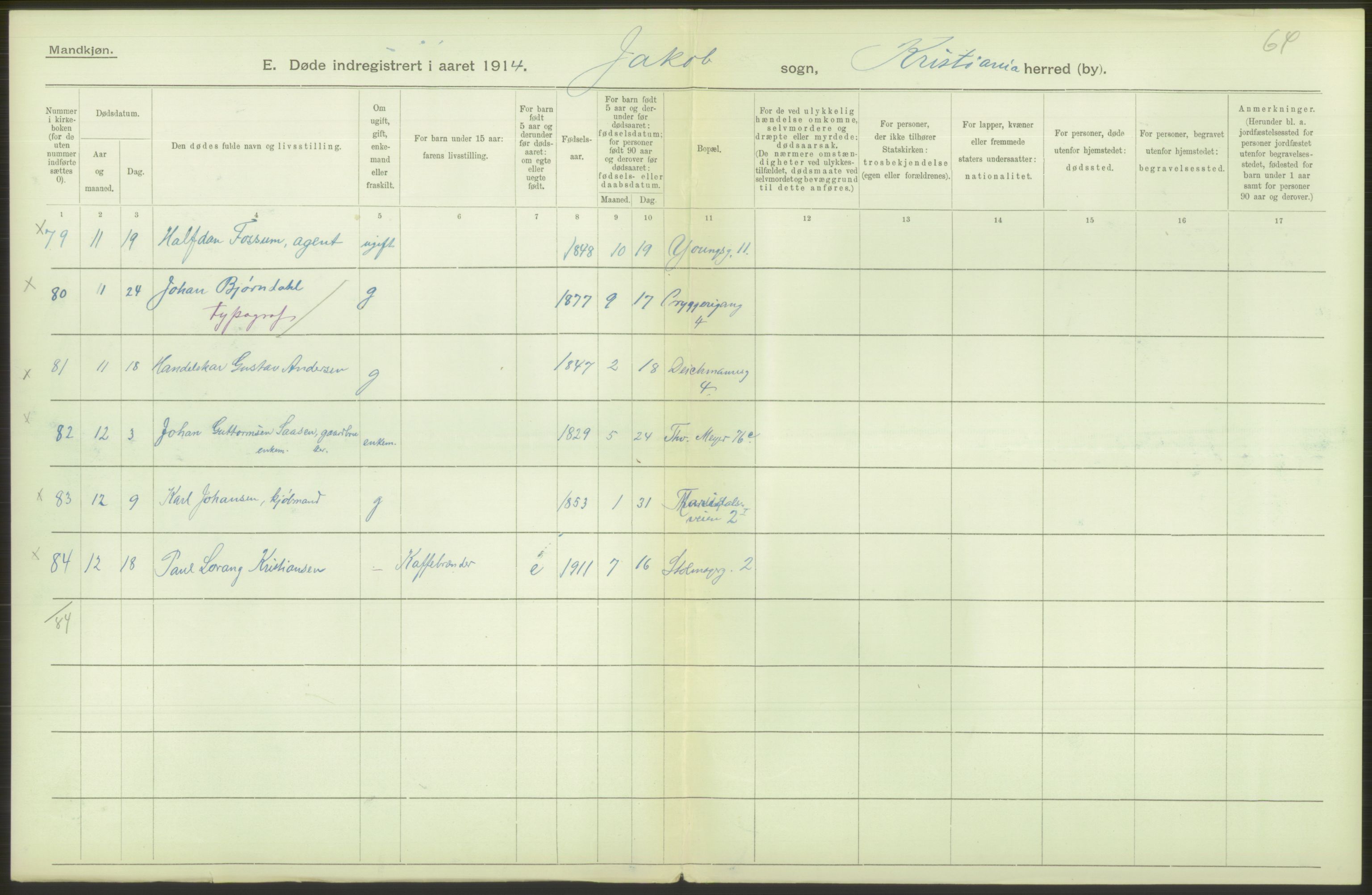 Statistisk sentralbyrå, Sosiodemografiske emner, Befolkning, AV/RA-S-2228/D/Df/Dfb/Dfbd/L0008: Kristiania: Døde, 1914, s. 548