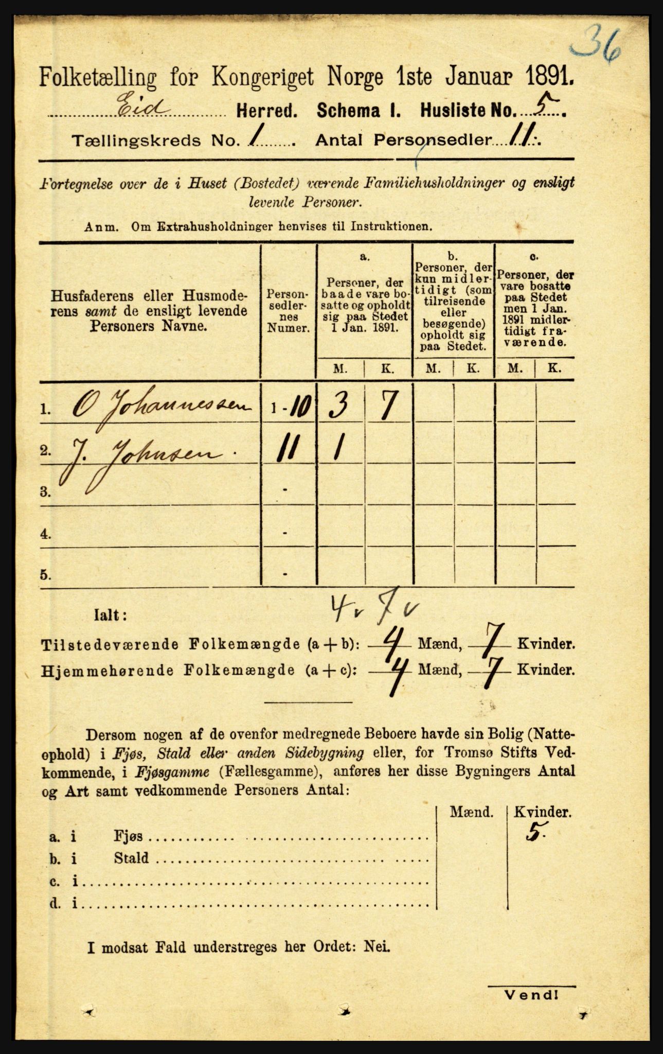 RA, Folketelling 1891 for 1443 Eid herred, 1891, s. 46