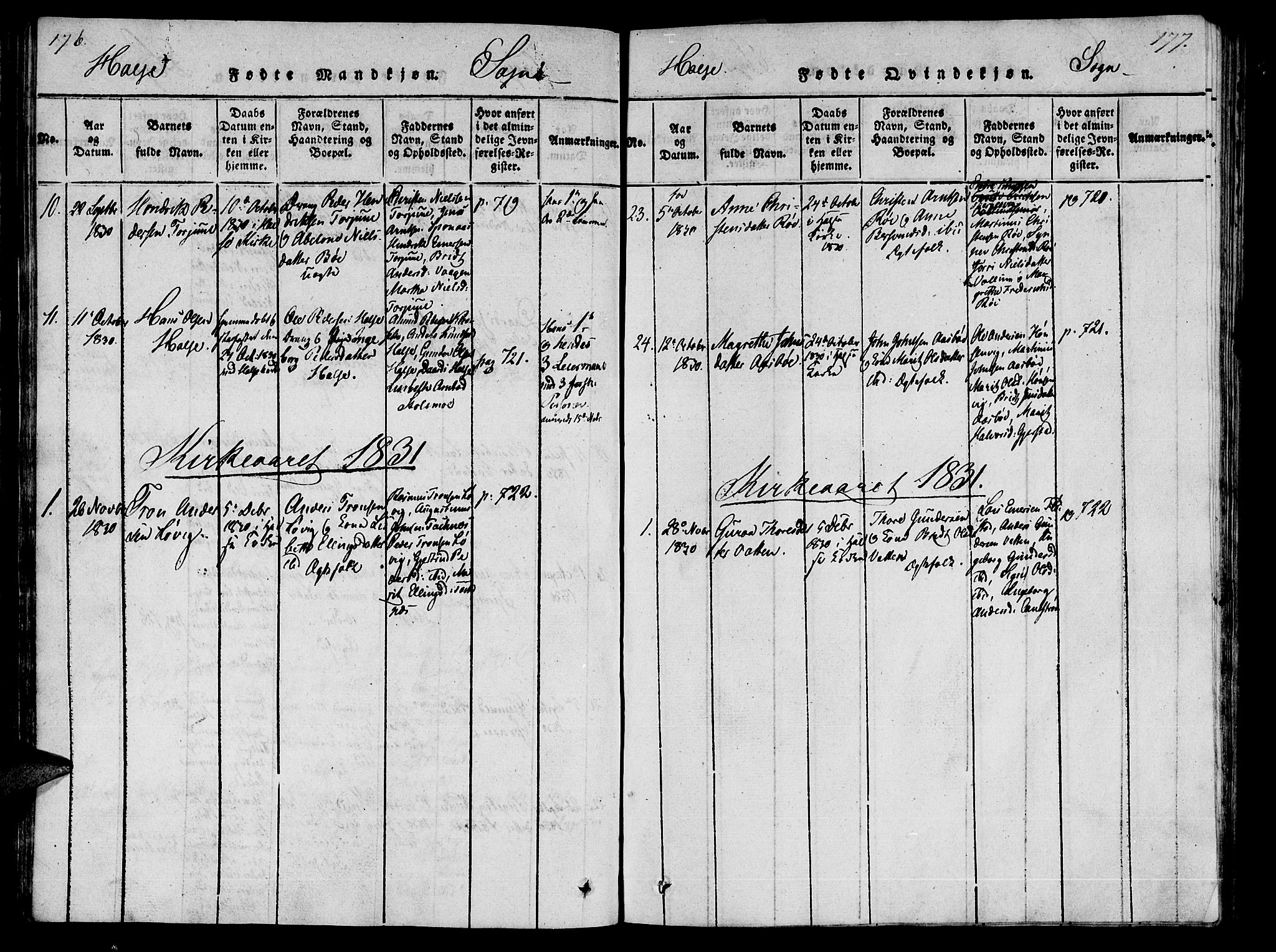 Ministerialprotokoller, klokkerbøker og fødselsregistre - Møre og Romsdal, AV/SAT-A-1454/592/L1023: Ministerialbok nr. 592A02, 1820-1830, s. 176-177