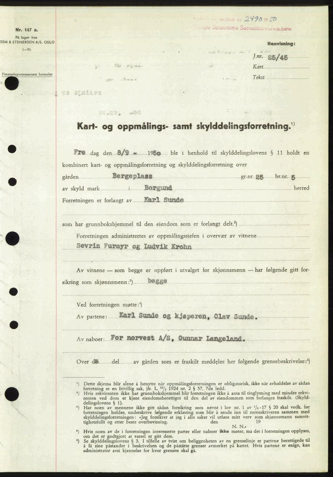 Nordre Sunnmøre sorenskriveri, SAT/A-0006/1/2/2C/2Ca: Pantebok nr. A36, 1950-1950, Dagboknr: 2490/1950