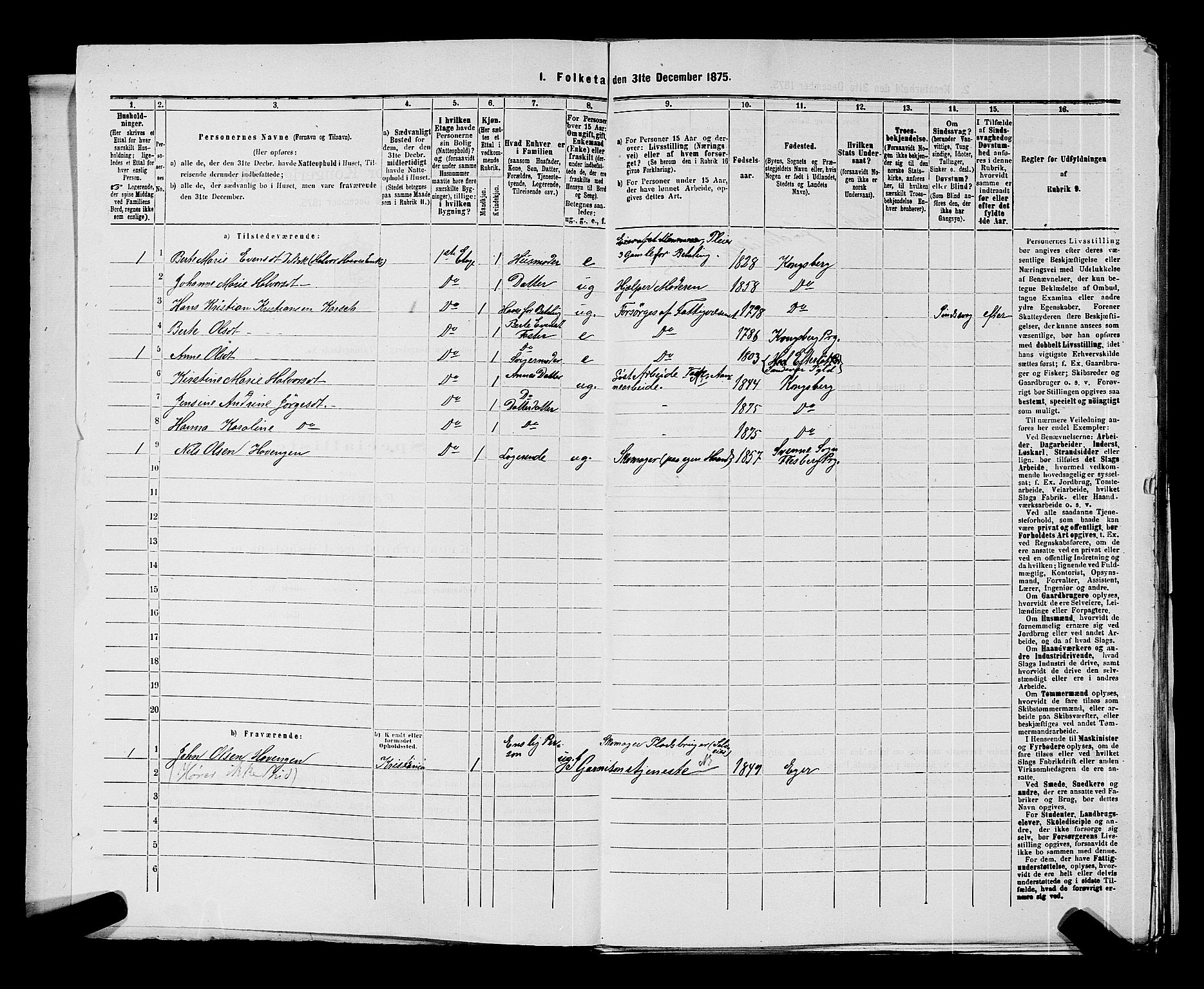 SAKO, Folketelling 1875 for 0604B Kongsberg prestegjeld, Kongsberg kjøpstad, 1875, s. 1417