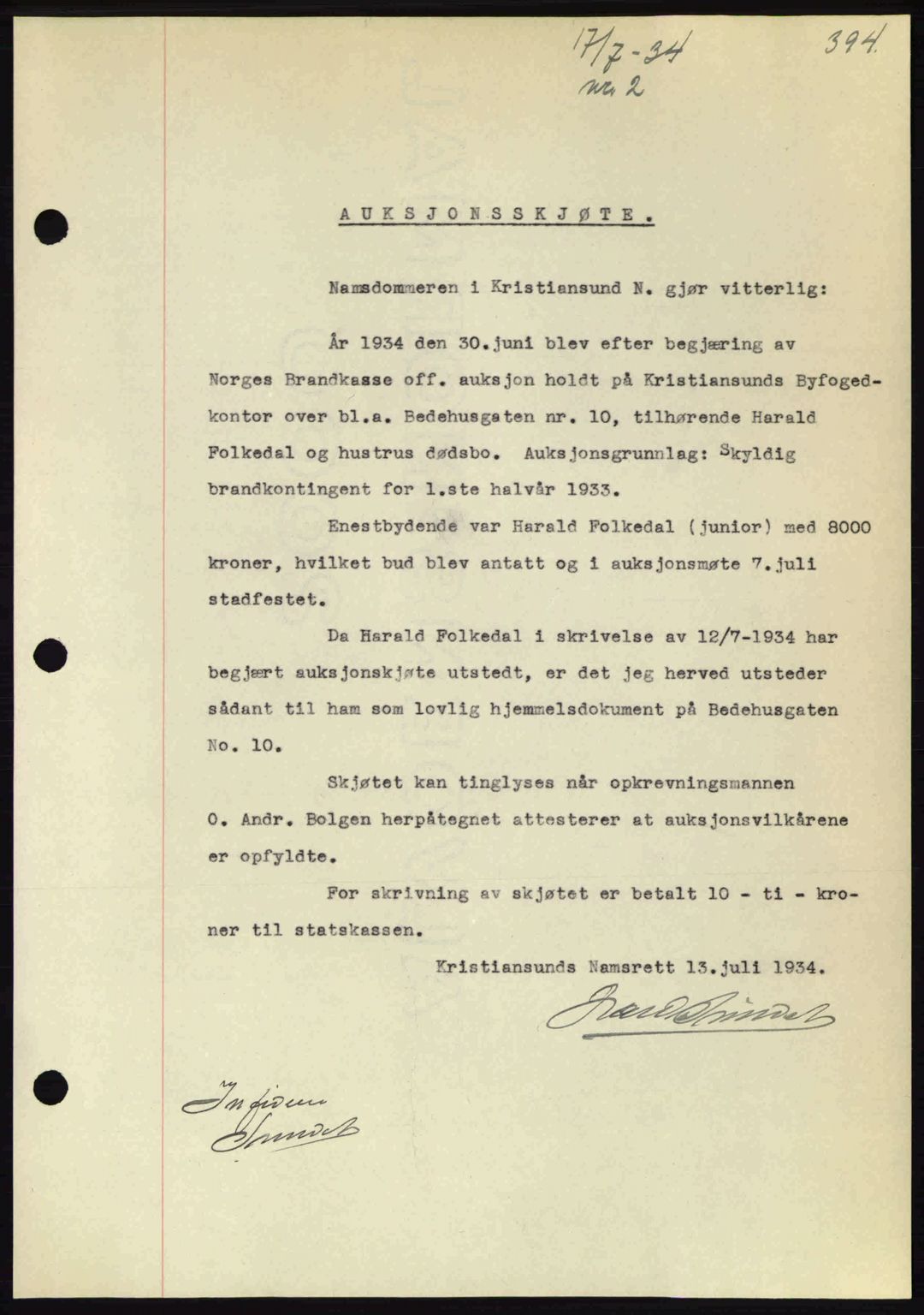 Kristiansund byfogd, SAT/A-4587/A/27: Pantebok nr. 27, 1933-1934, Tingl.dato: 17.07.1934
