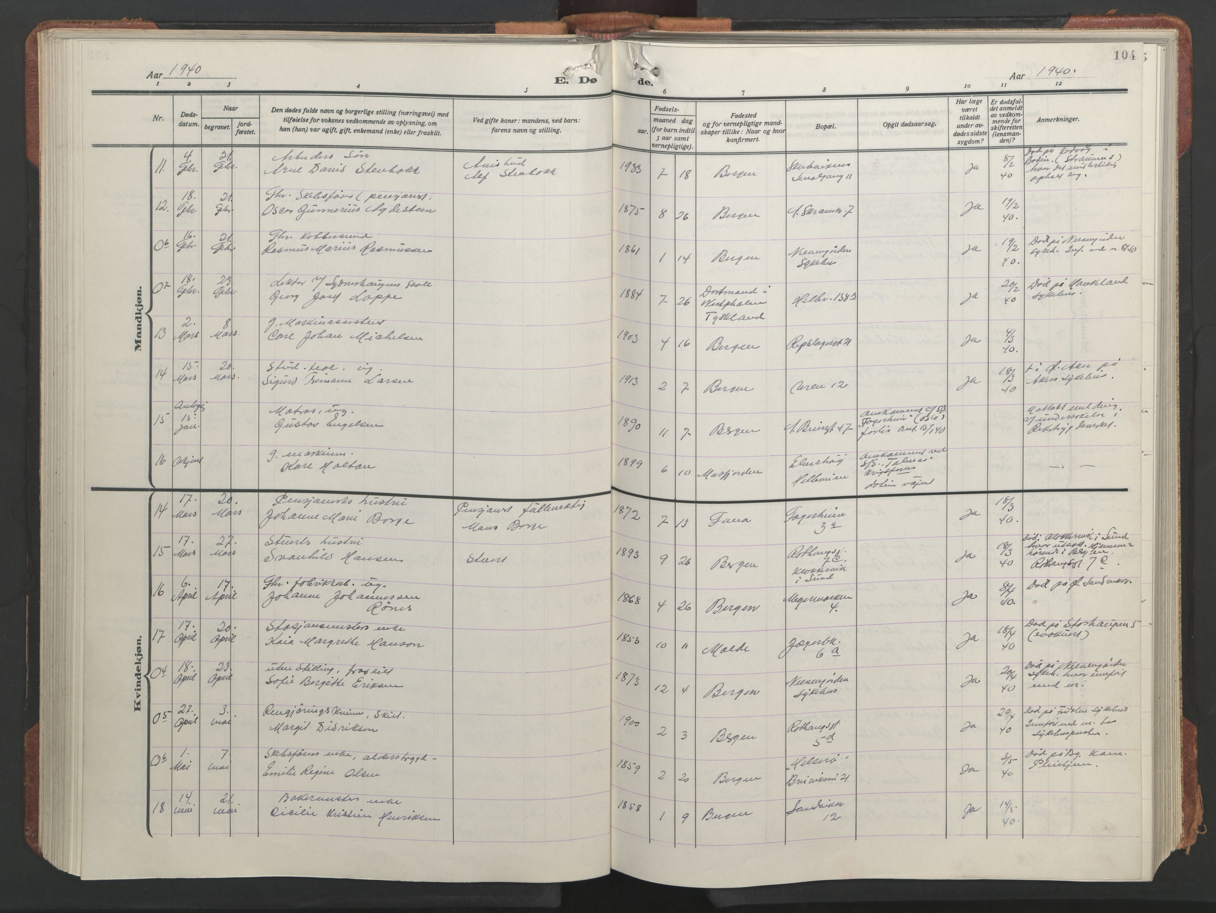 Sandviken Sokneprestembete, AV/SAB-A-77601/H/Hb/L0018: Klokkerbok nr. E 2, 1926-1962, s. 103b-104a
