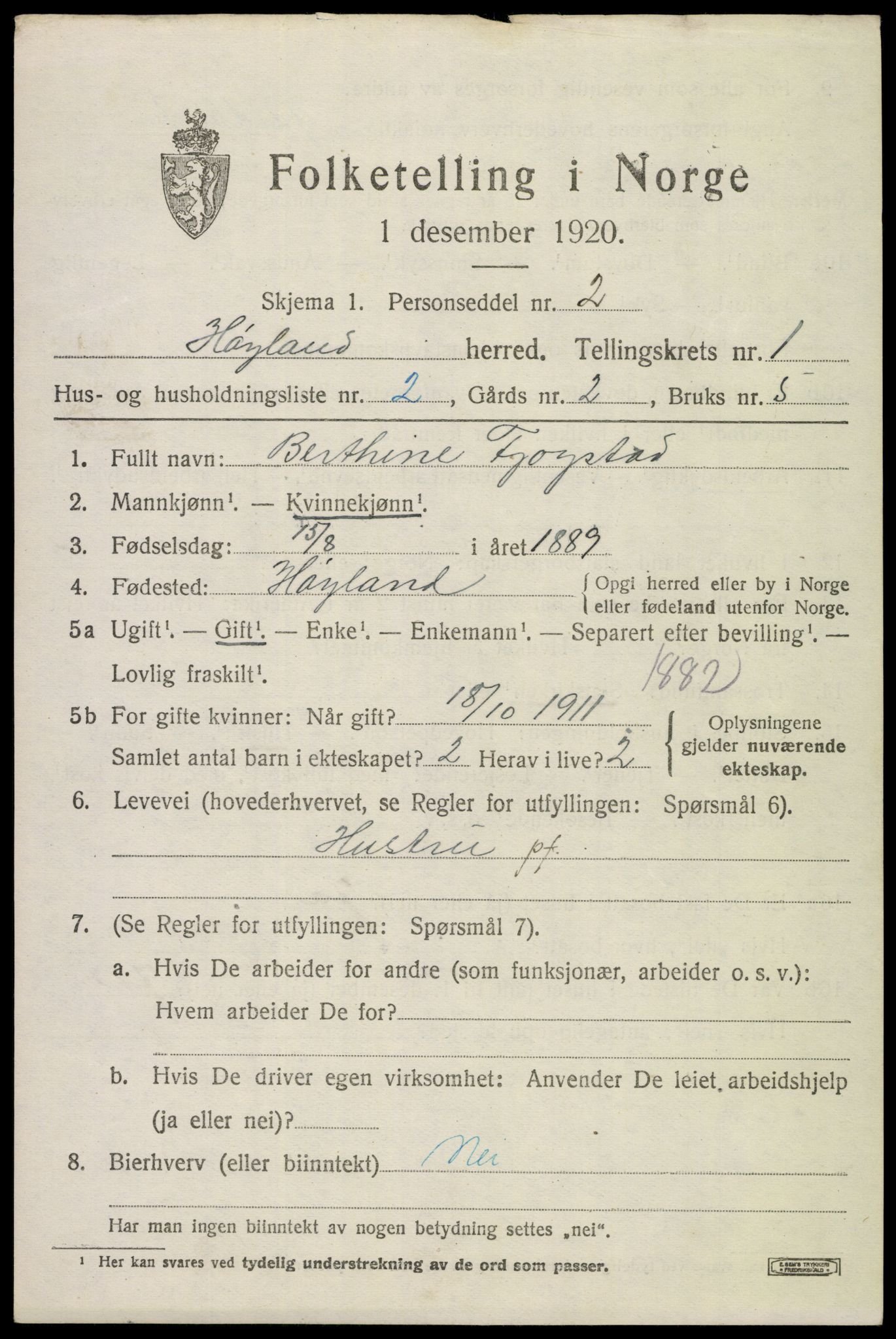 SAST, Folketelling 1920 for 1123 Høyland herred, 1920, s. 2440