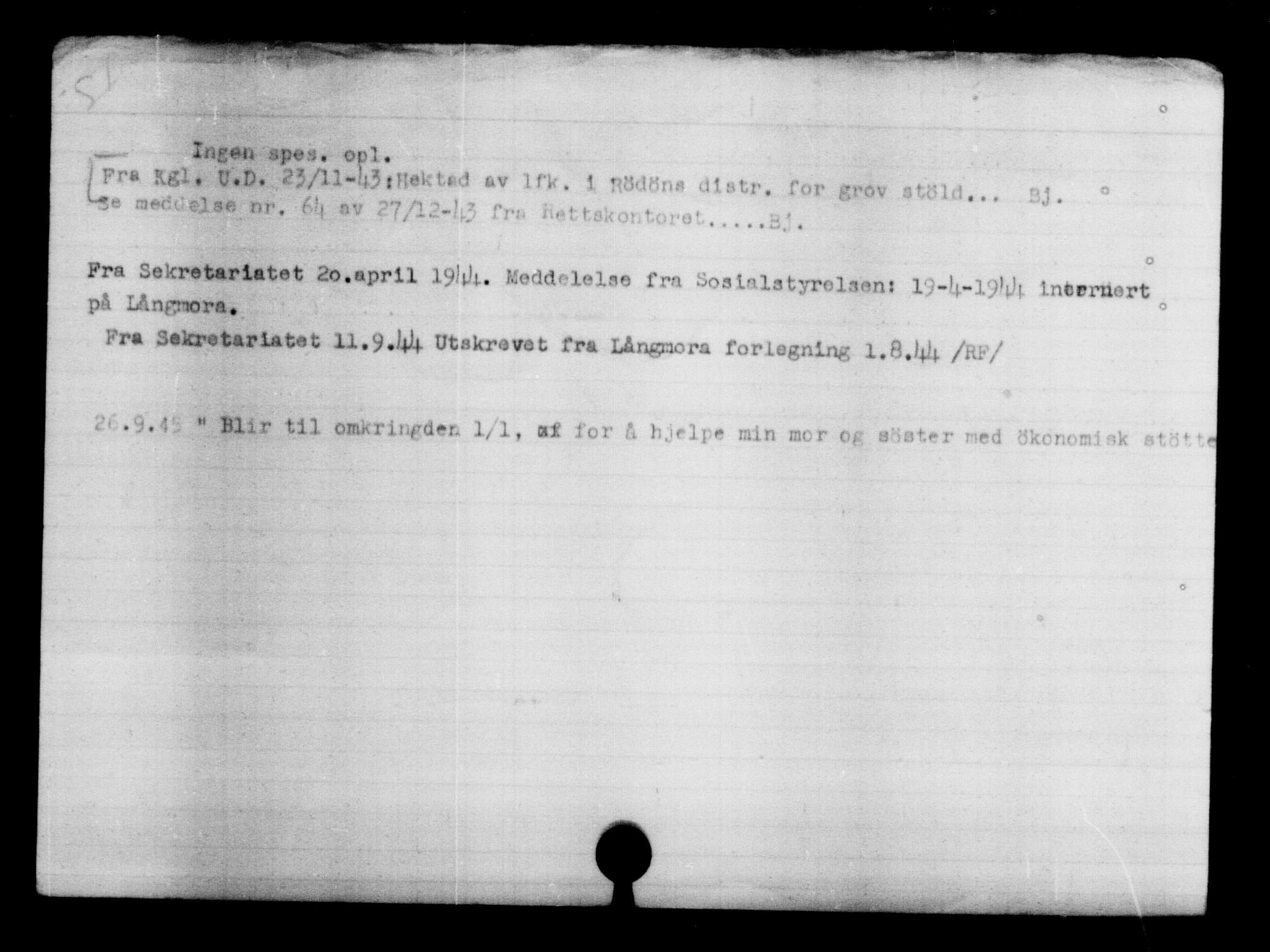Utenriksstasjonene, Legasjonen i Stockholm, Flyktningkontoret, AV/RA-S-6753/V/Va/L0004: Kjesäterkartoteket, flyktning nr. 3496-6610, 1940-1945, s. 425