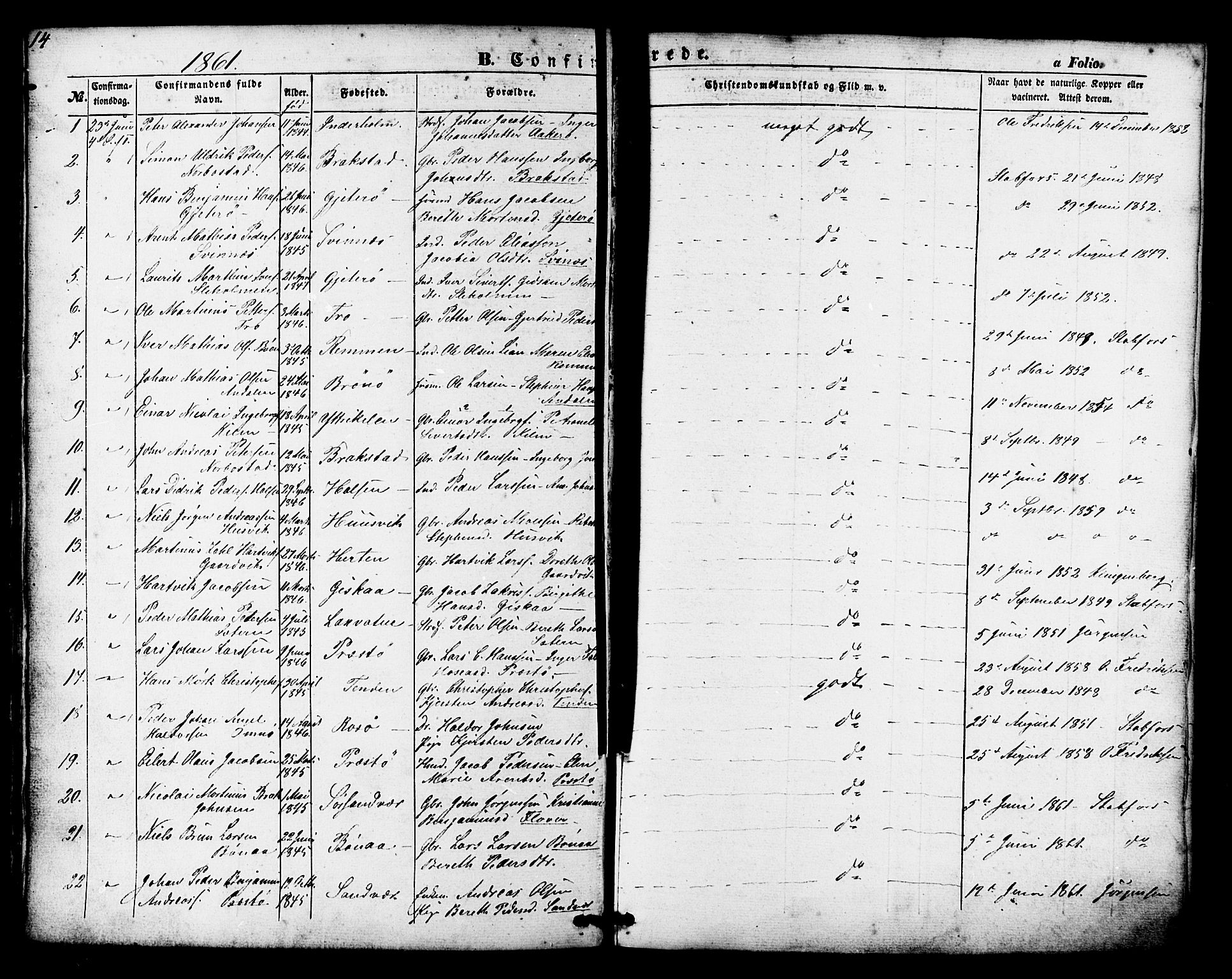 Ministerialprotokoller, klokkerbøker og fødselsregistre - Nordland, AV/SAT-A-1459/830/L0448: Ministerialbok nr. 830A12, 1855-1878, s. 14