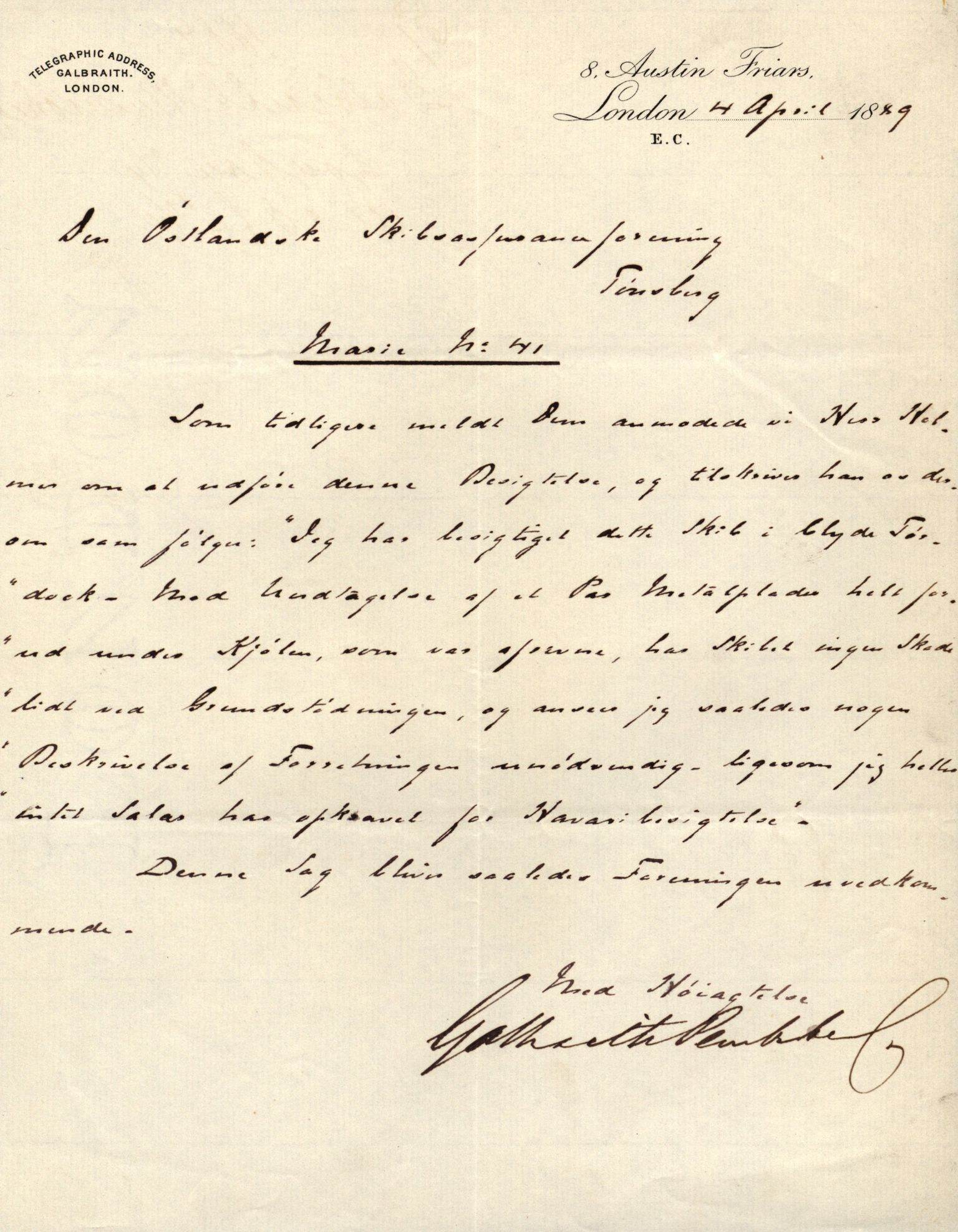 Pa 63 - Østlandske skibsassuranceforening, VEMU/A-1079/G/Ga/L0024/0003: Havaridokumenter / Marrycat, Oscar, Marie, Hurtig, Svalen, Anna, 1889, s. 17