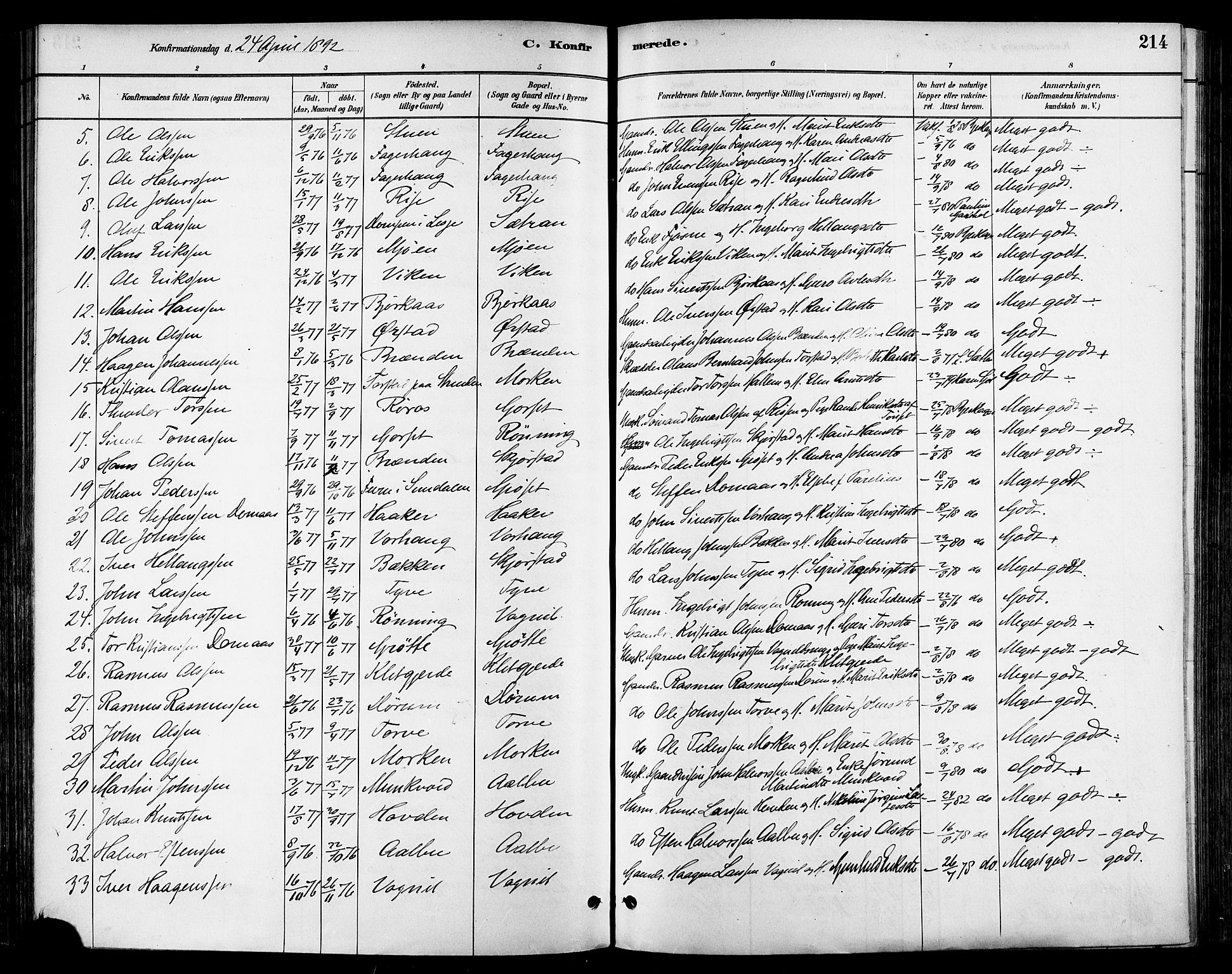 Ministerialprotokoller, klokkerbøker og fødselsregistre - Sør-Trøndelag, SAT/A-1456/678/L0901: Ministerialbok nr. 678A10, 1881-1894, s. 214