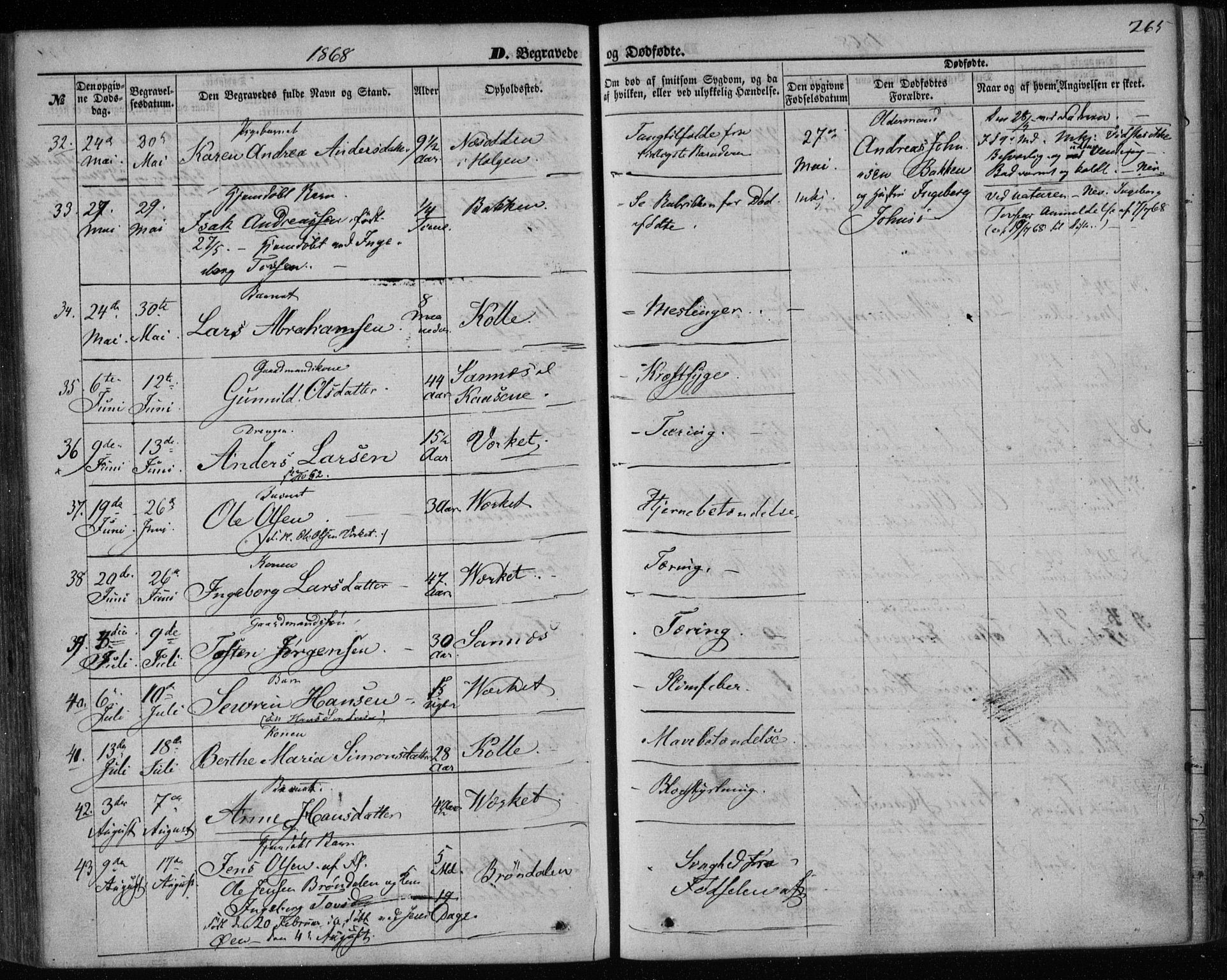 Holla kirkebøker, AV/SAKO-A-272/F/Fa/L0006: Ministerialbok nr. 6, 1861-1869, s. 265