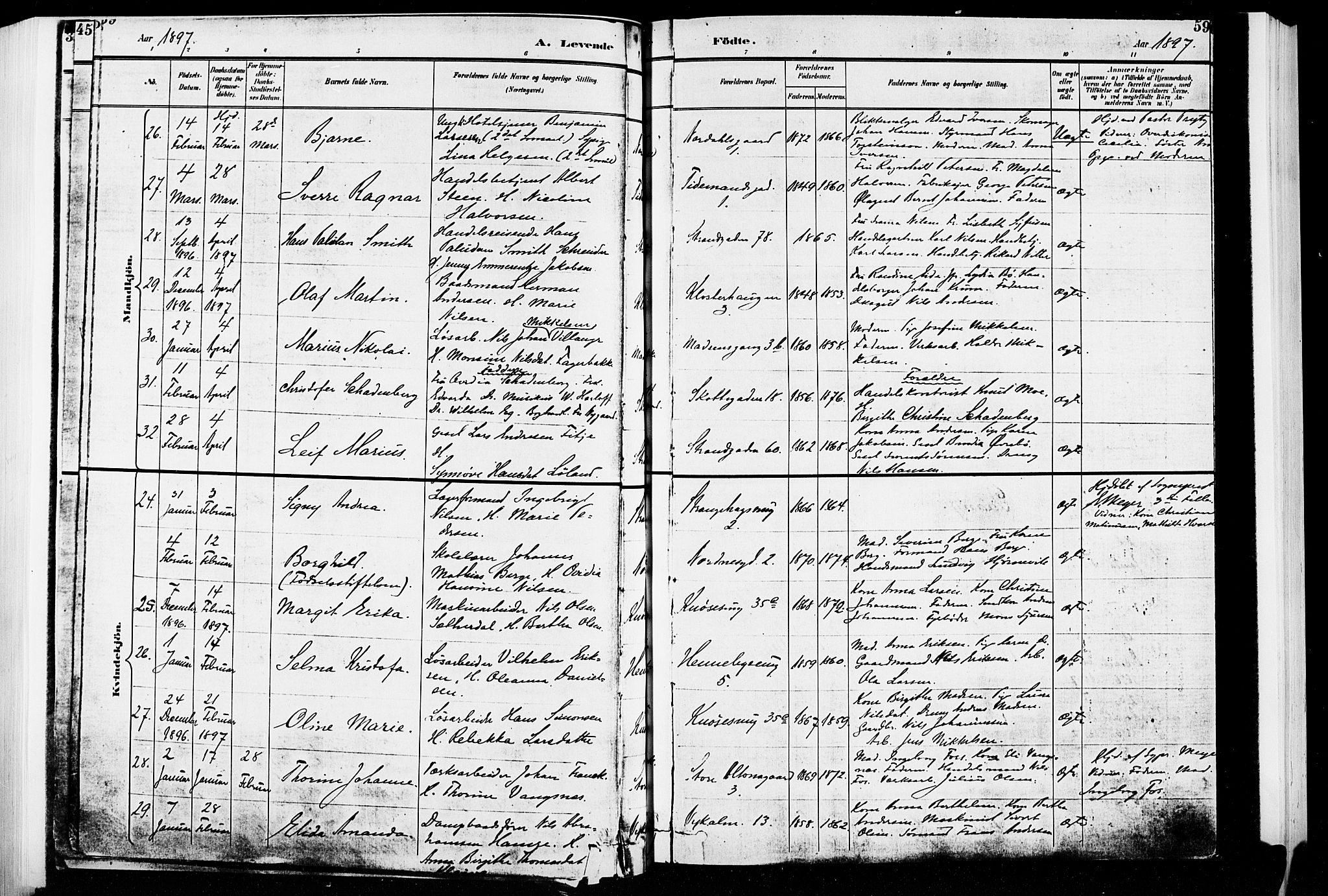 Nykirken Sokneprestembete, AV/SAB-A-77101/H/Hab: Klokkerbok nr. B 3, 1895-1899, s. 59
