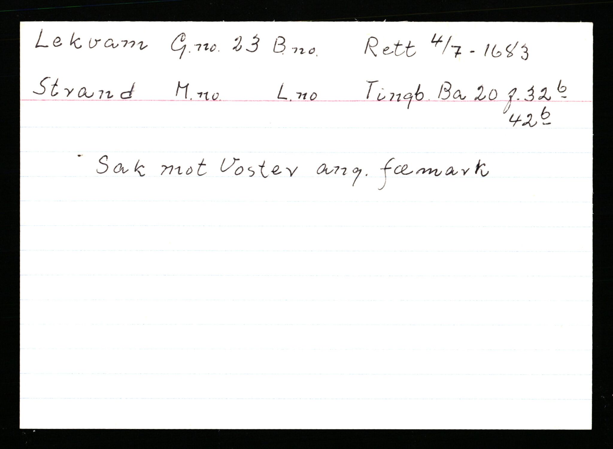 Statsarkivet i Stavanger, AV/SAST-A-101971/03/Y/Ym/L0035: Åstedskort sortert etter gårdsnavn: Leiranger - Lindanger, 1600-1950, s. 47