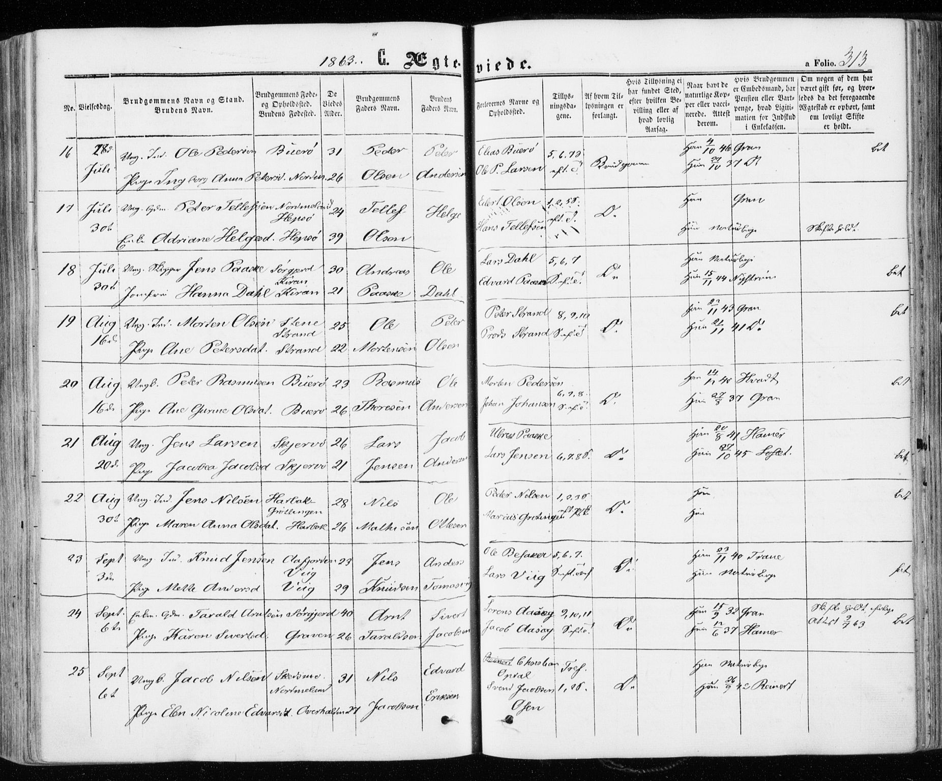 Ministerialprotokoller, klokkerbøker og fødselsregistre - Sør-Trøndelag, SAT/A-1456/657/L0705: Ministerialbok nr. 657A06, 1858-1867, s. 313