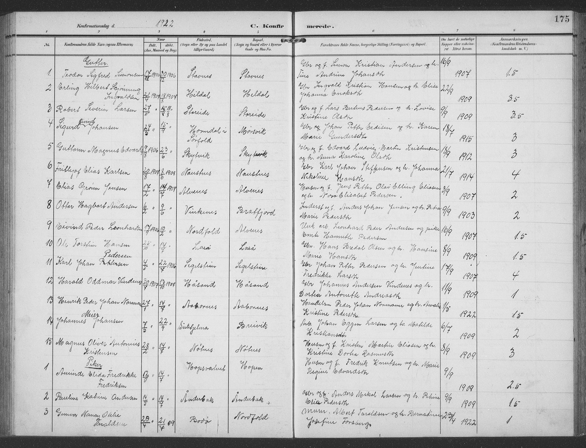 Ministerialprotokoller, klokkerbøker og fødselsregistre - Nordland, SAT/A-1459/858/L0835: Klokkerbok nr. 858C02, 1904-1940, s. 175