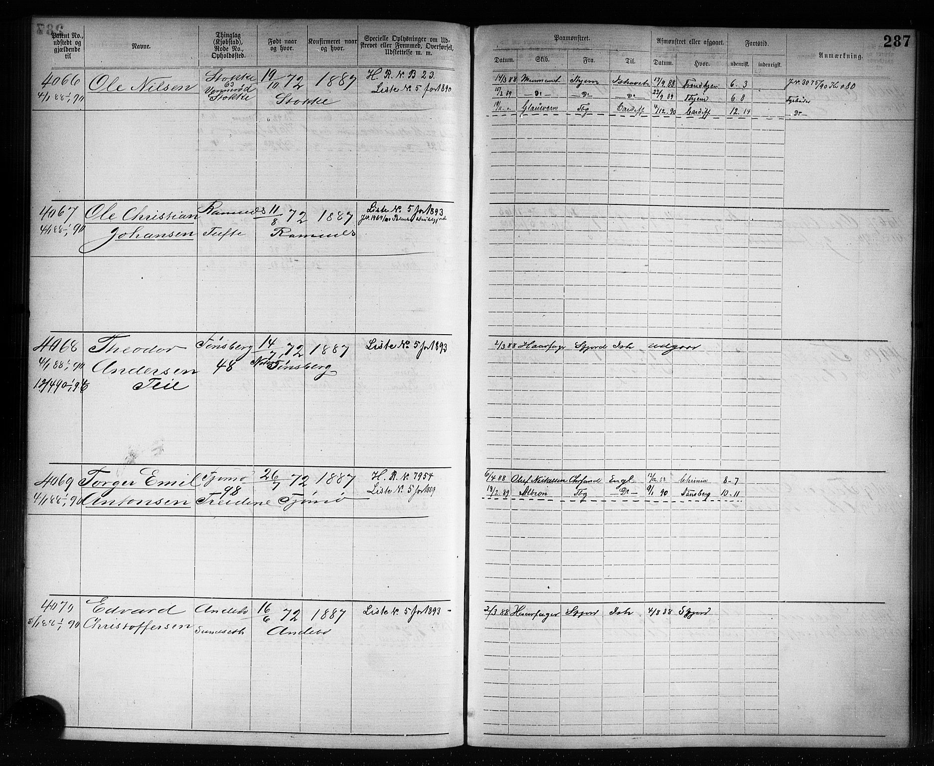 Tønsberg innrulleringskontor, AV/SAKO-A-786/F/Fb/L0007: Annotasjonsrulle Patent nr. 2636-5150, 1881-1892, s. 288