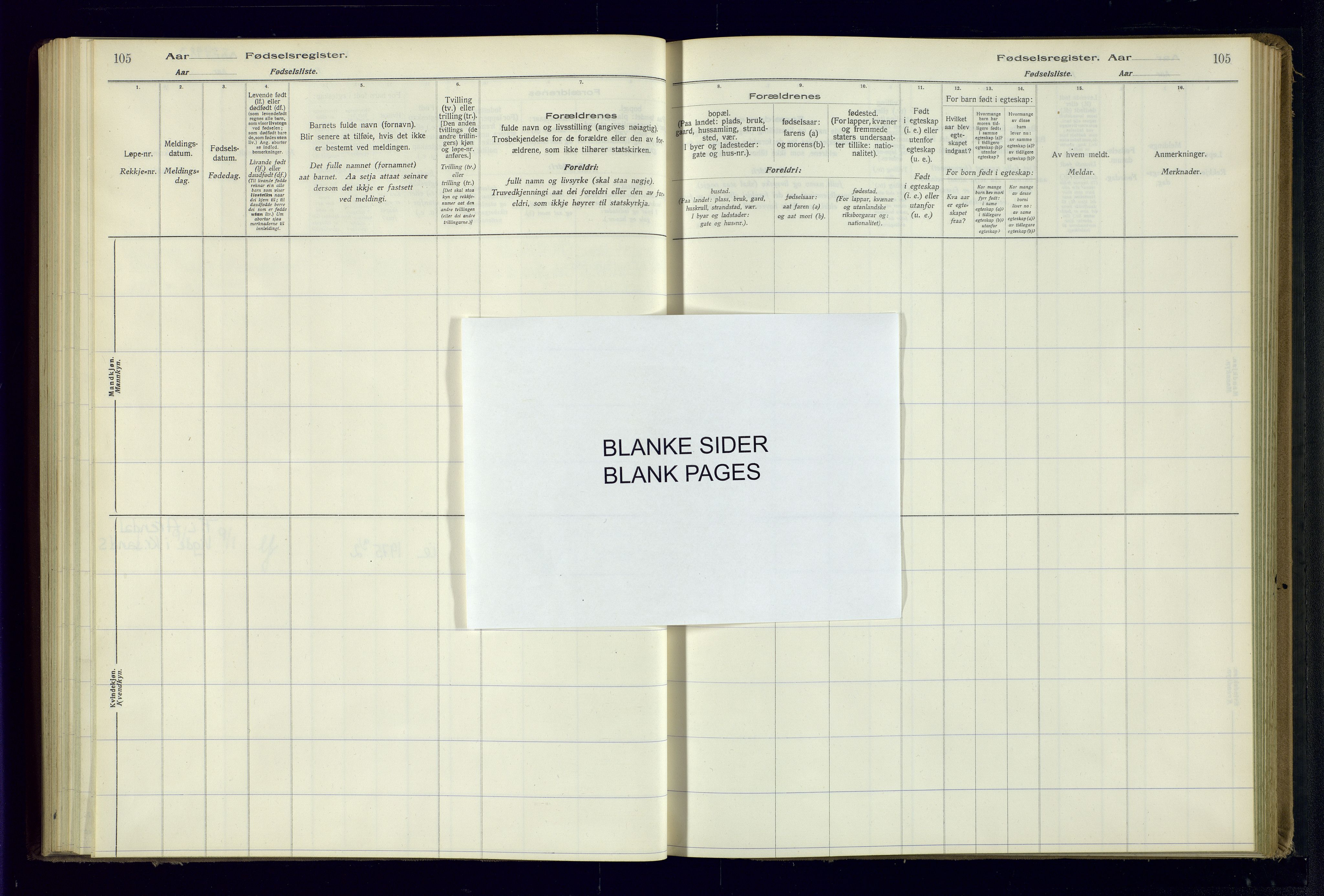 Bygland sokneprestkontor, AV/SAK-1111-0006/J/Ja/L0004: Fødselsregister nr. II.4.5, 1916-1983, s. 105