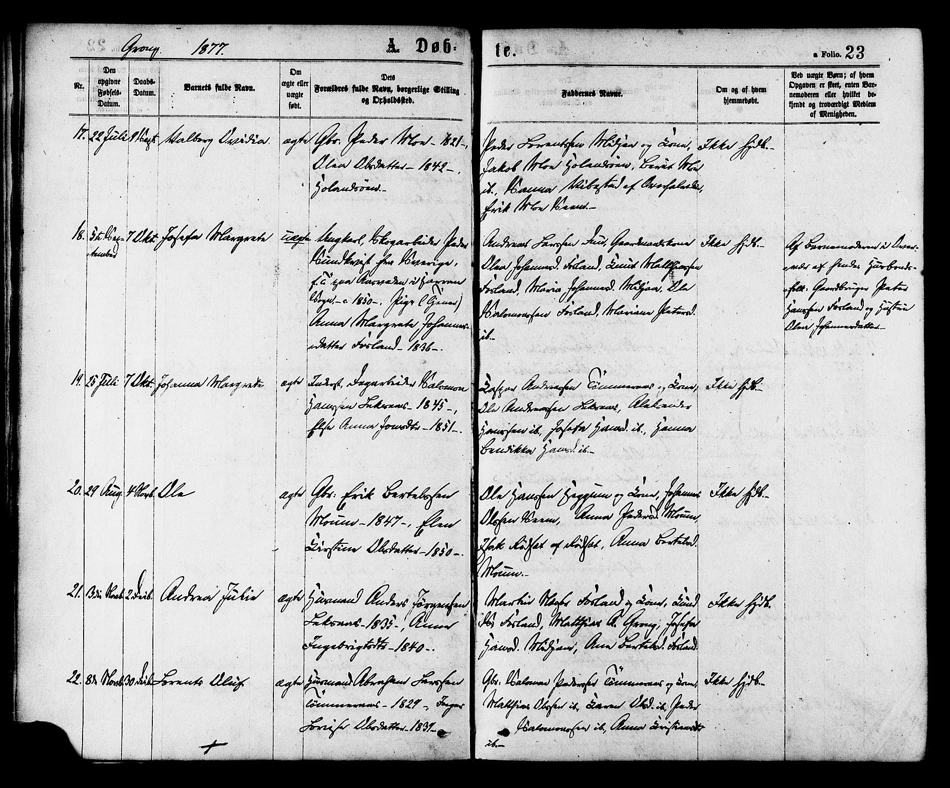 Ministerialprotokoller, klokkerbøker og fødselsregistre - Nord-Trøndelag, SAT/A-1458/758/L0516: Ministerialbok nr. 758A03 /1, 1869-1879, s. 23