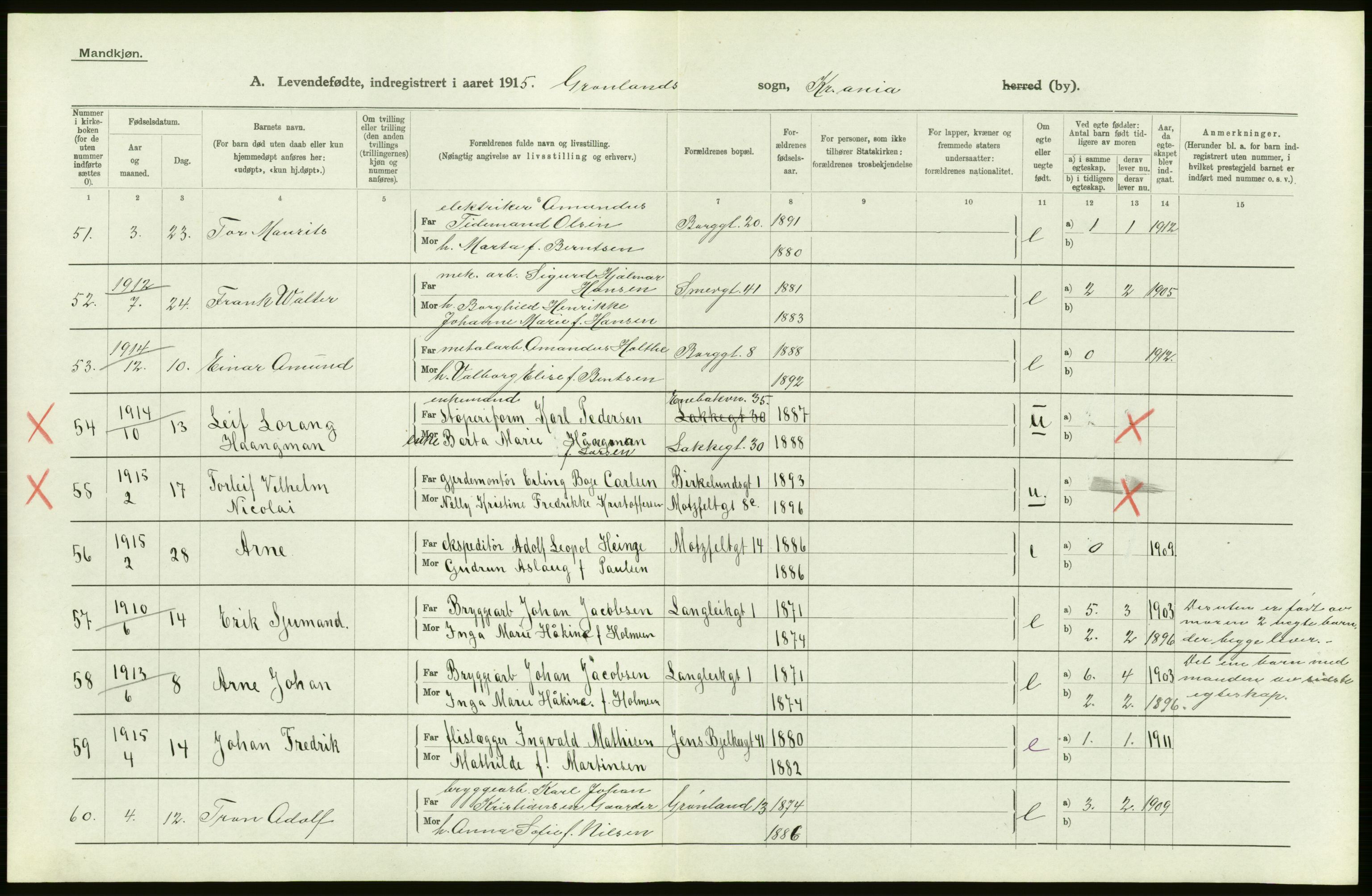 Statistisk sentralbyrå, Sosiodemografiske emner, Befolkning, AV/RA-S-2228/D/Df/Dfb/Dfbe/L0006: Kristiania: Levendefødte menn og kvinner., 1915, s. 708