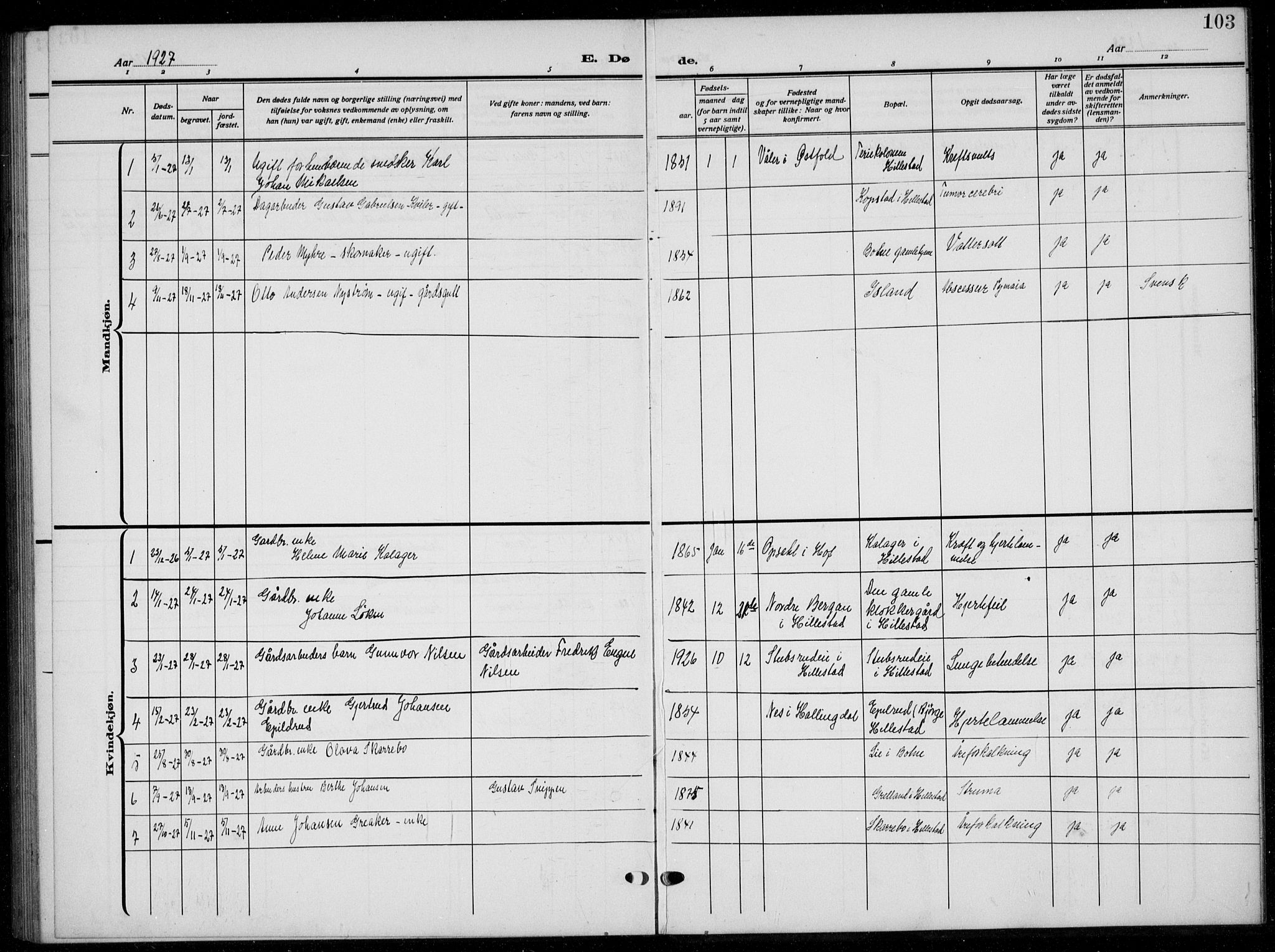 Botne kirkebøker, AV/SAKO-A-340/G/Gb/L0005: Klokkerbok nr. II 5, 1918-1936, s. 103