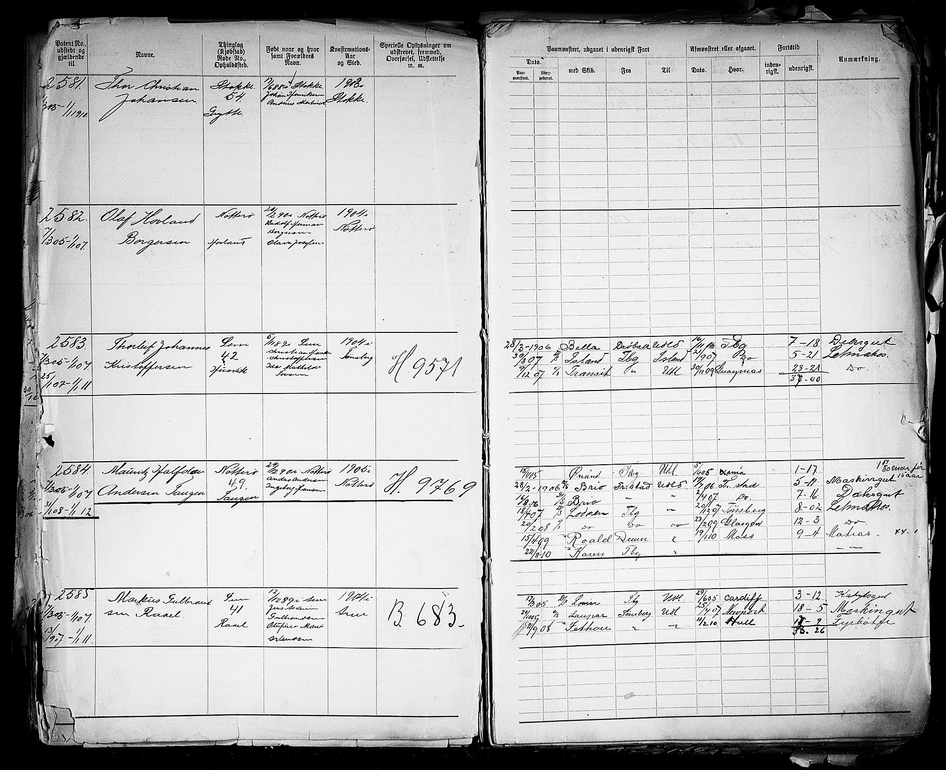 Tønsberg innrulleringskontor, SAKO/A-786/F/Fb/L0005: Annotasjonsrulle Patent nr. 2401-4080, 1904-1910, s. 39