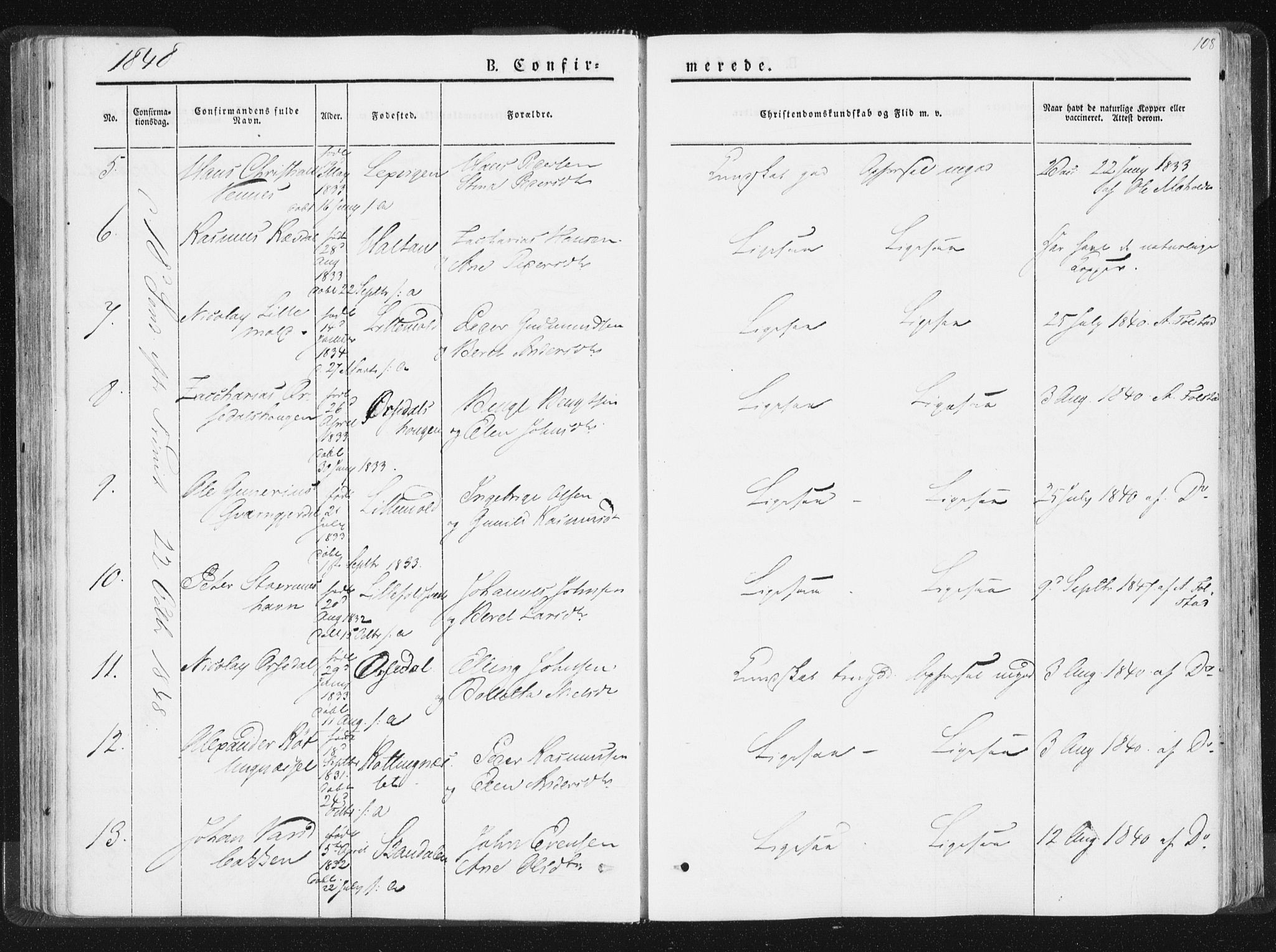 Ministerialprotokoller, klokkerbøker og fødselsregistre - Nord-Trøndelag, AV/SAT-A-1458/744/L0418: Ministerialbok nr. 744A02, 1843-1866, s. 108