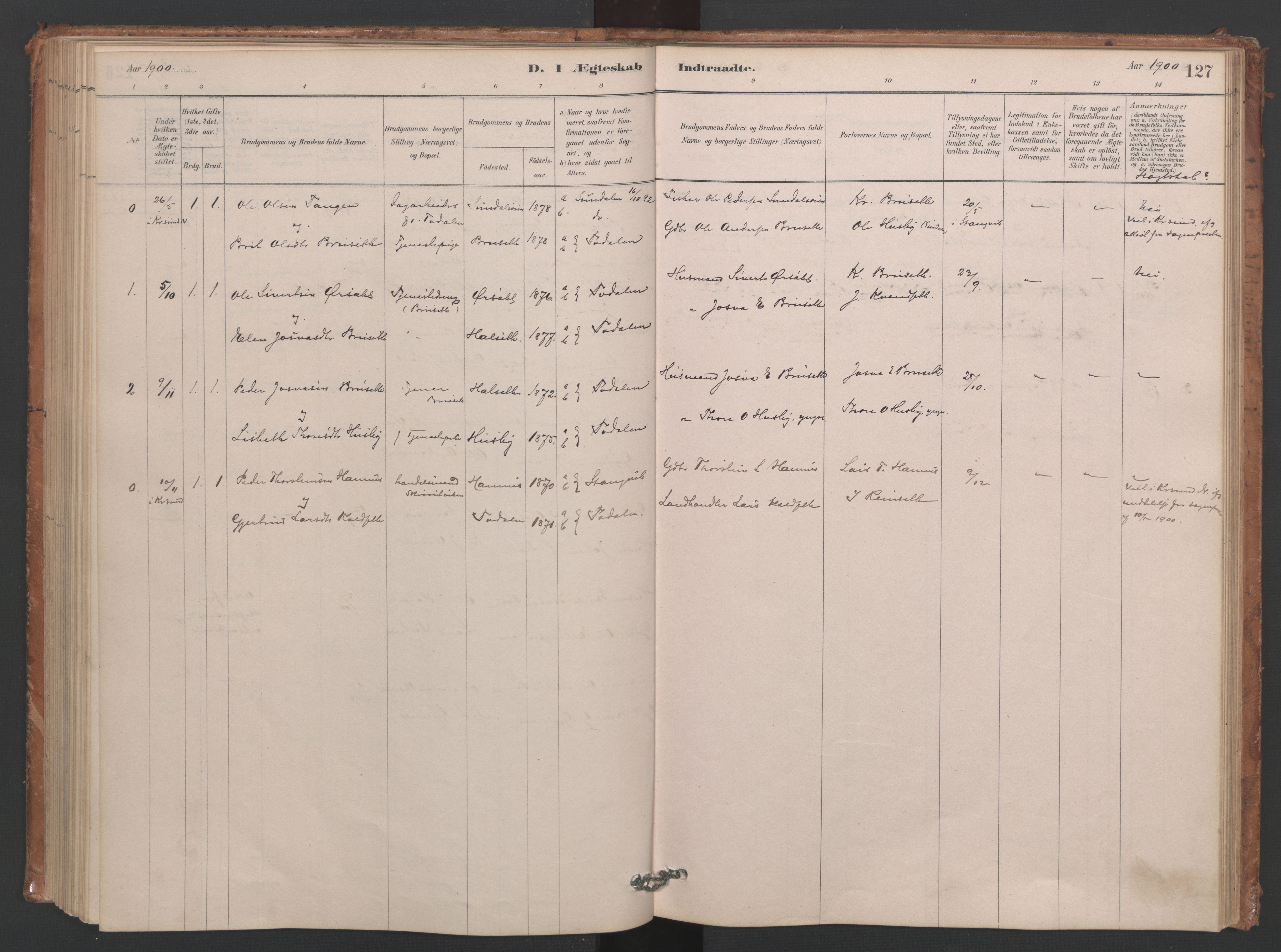 Ministerialprotokoller, klokkerbøker og fødselsregistre - Møre og Romsdal, AV/SAT-A-1454/593/L1034: Ministerialbok nr. 593A01, 1879-1911, s. 127