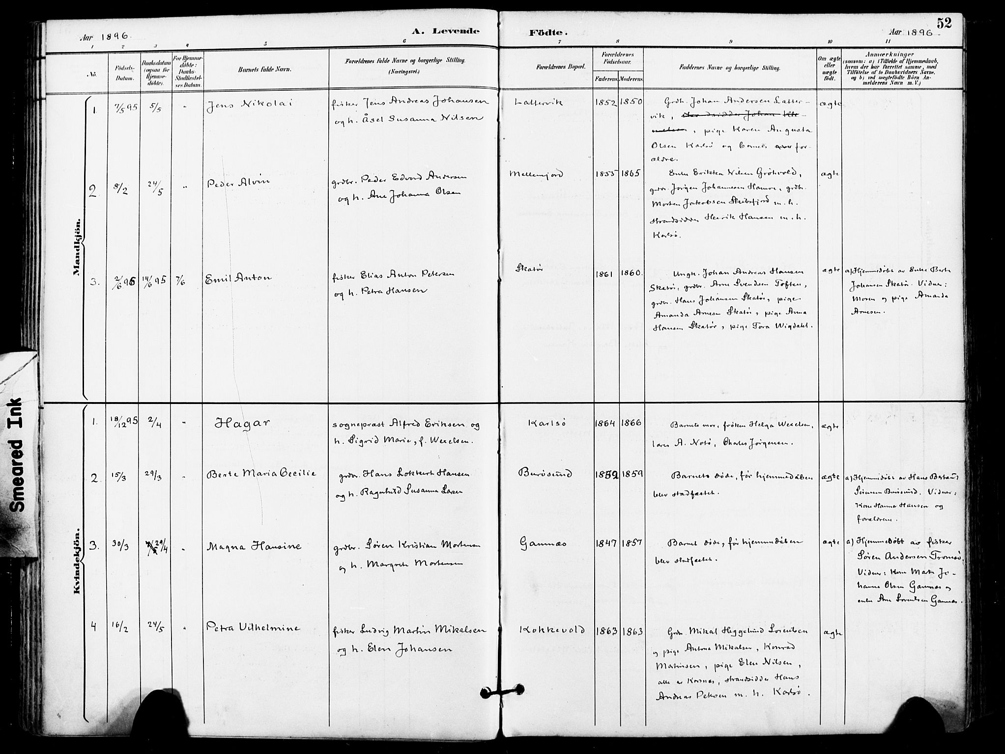 Karlsøy sokneprestembete, SATØ/S-1299/H/Ha/Haa/L0007kirke: Ministerialbok nr. 7, 1891-1902, s. 52