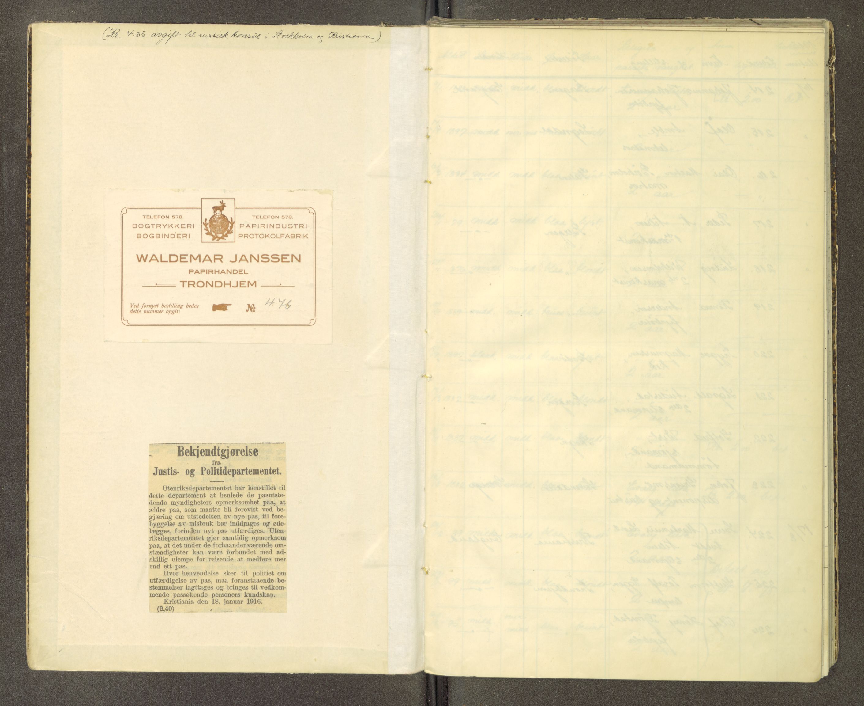 Trondheim politikammer, AV/SAT-A-1887/1/30/L0014: Passprotokoll. Utstedte pass, 1915-1916