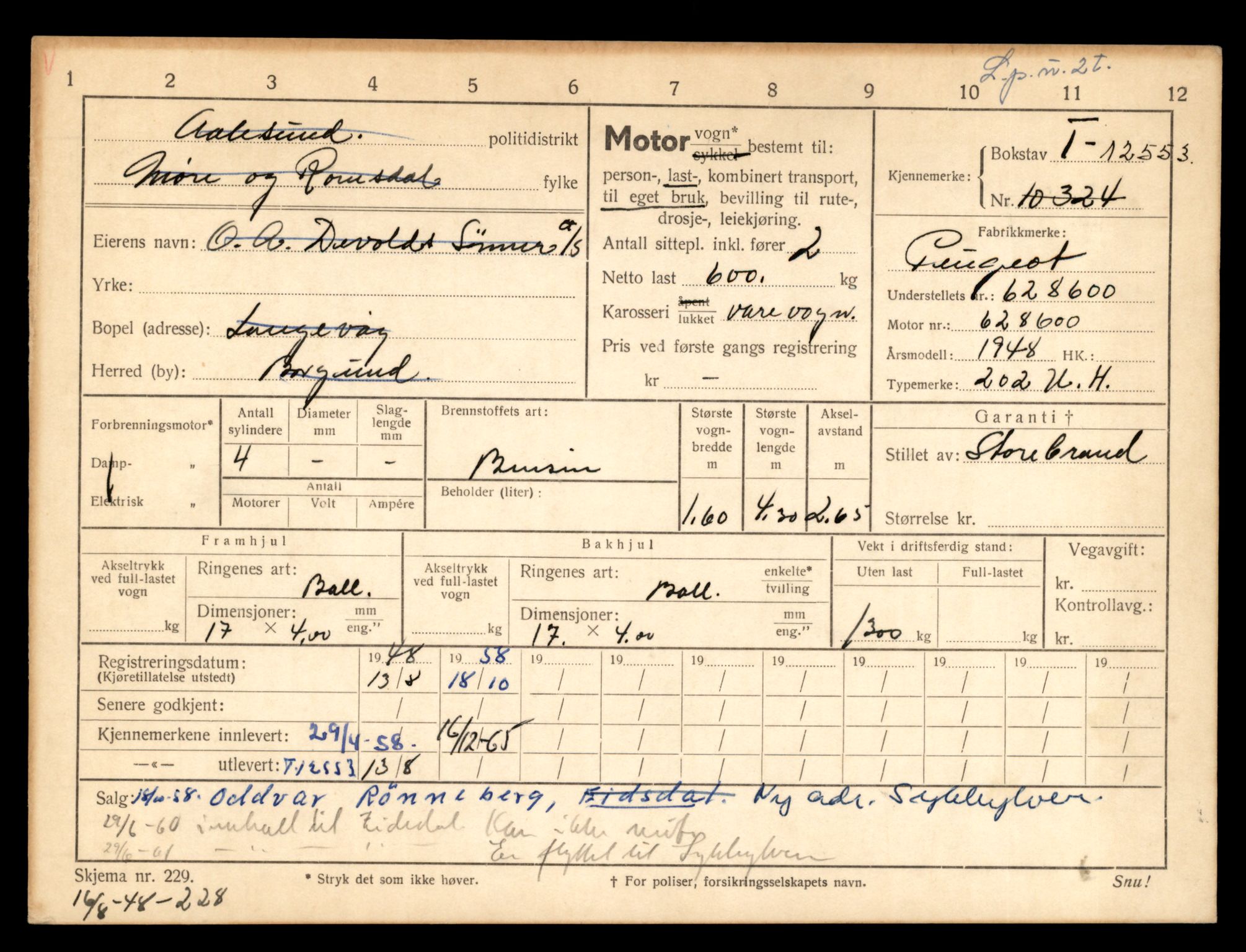 Møre og Romsdal vegkontor - Ålesund trafikkstasjon, AV/SAT-A-4099/F/Fe/L0034: Registreringskort for kjøretøy T 12500 - T 12652, 1927-1998, s. 1022