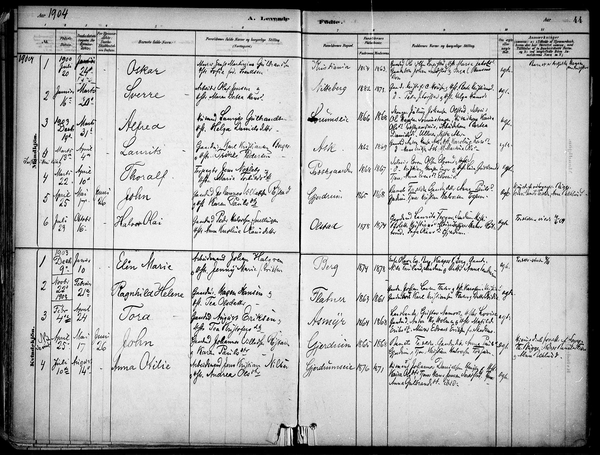 Gjerdrum prestekontor Kirkebøker, AV/SAO-A-10412b/F/Fa/L0009: Ministerialbok nr. I 9, 1881-1916, s. 44