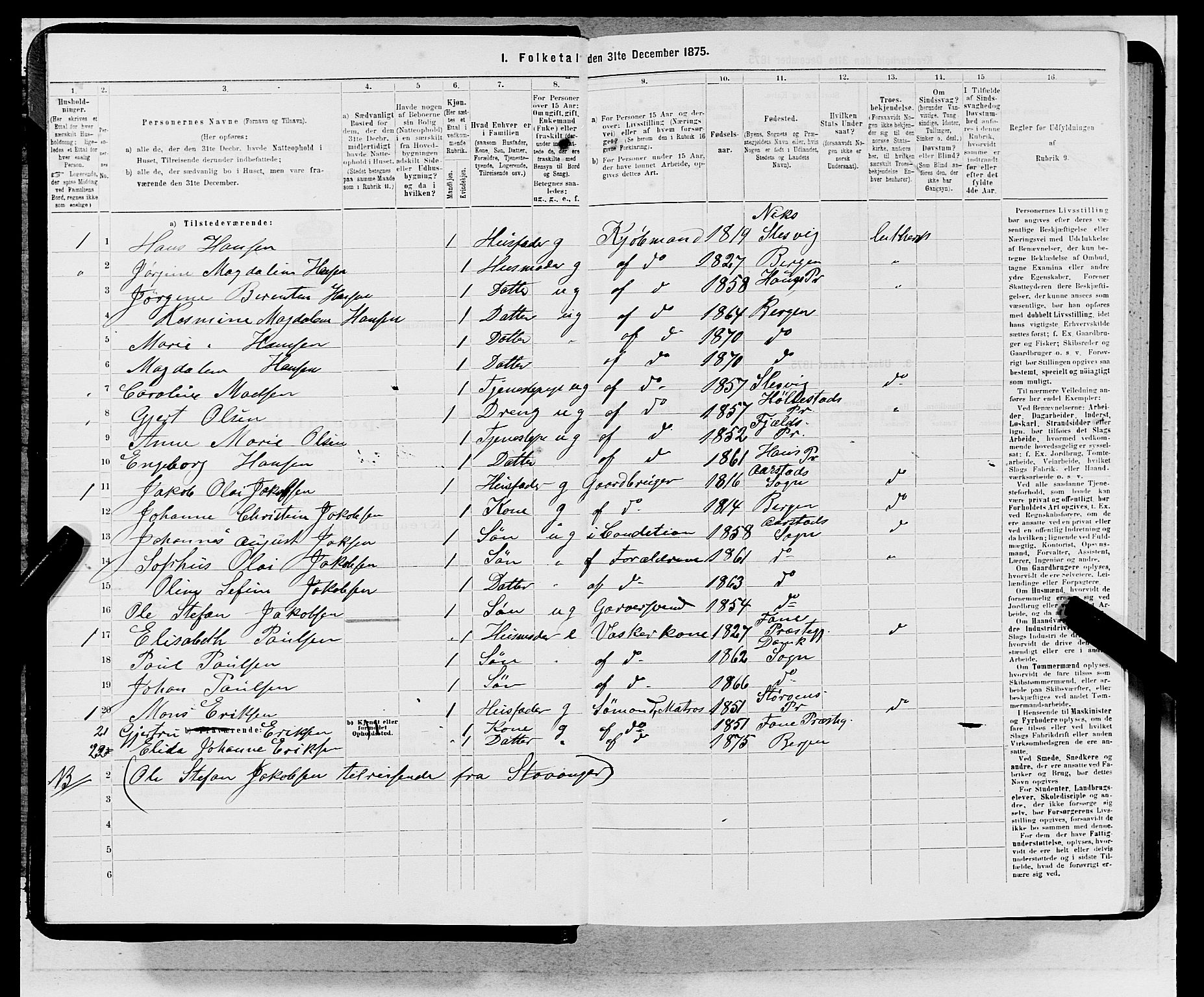 SAB, Folketelling 1875 for 1281L Bergen landdistrikt, Domkirkens landsokn og Sandvikens landsokn, 1875, s. 433