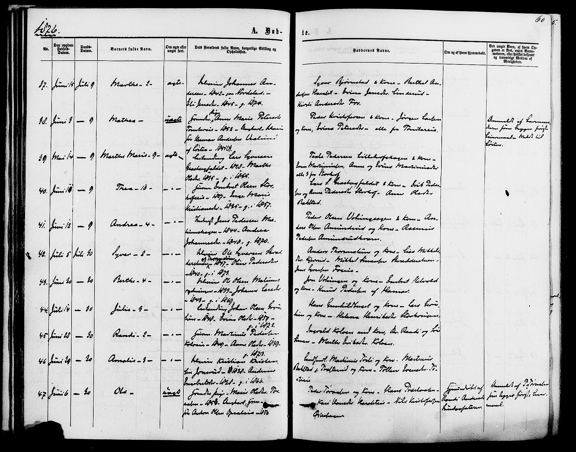 Romedal prestekontor, AV/SAH-PREST-004/K/L0006: Ministerialbok nr. 6, 1866-1886, s. 60