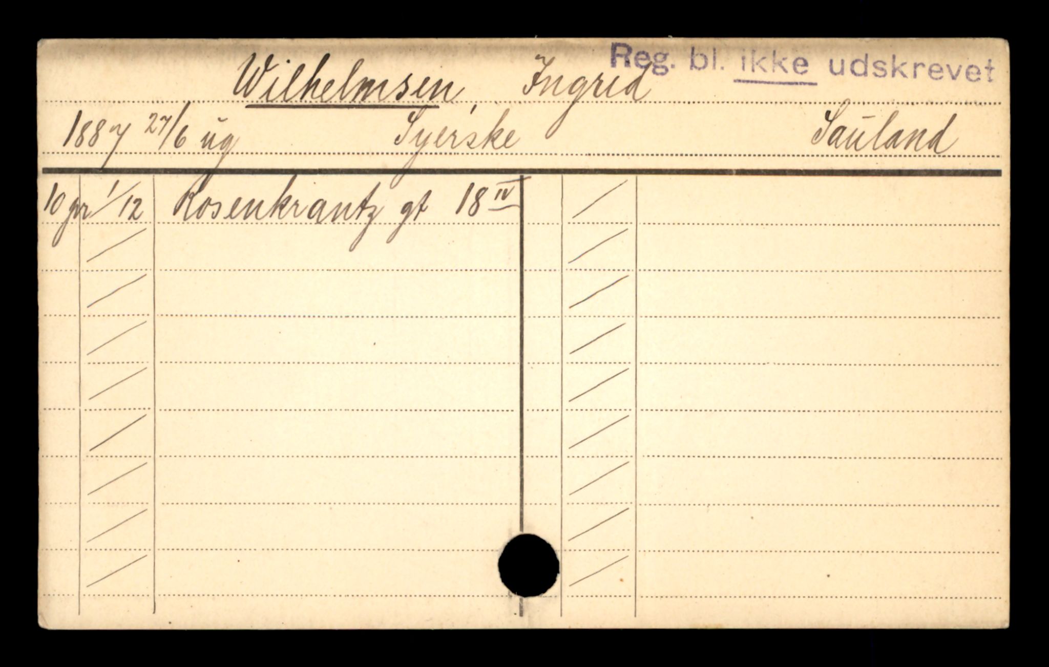 Oslo folkeregister, Registerkort, AV/SAO-A-11715/D/Df/L0006: Kvinner: Will Anna - Aasnes Olga, 1906-1918