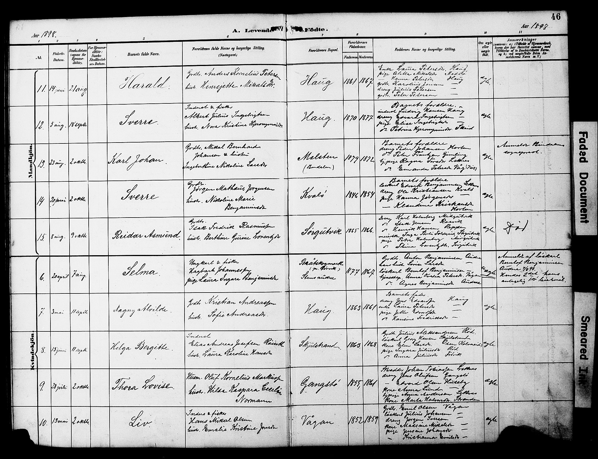 Ministerialprotokoller, klokkerbøker og fødselsregistre - Nord-Trøndelag, AV/SAT-A-1458/788/L0701: Klokkerbok nr. 788C01, 1888-1913, s. 46