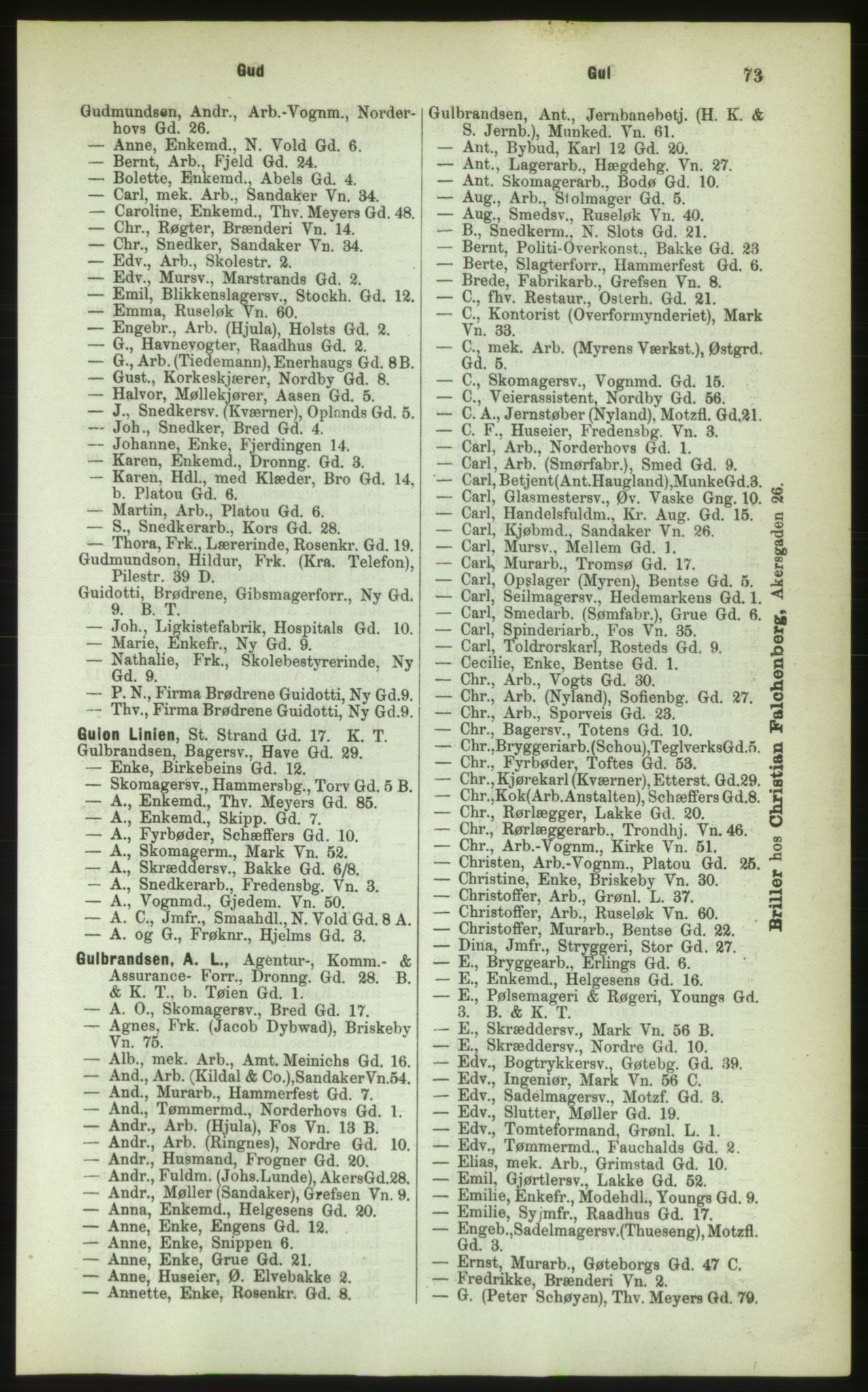 Kristiania/Oslo adressebok, PUBL/-, 1883, s. 73