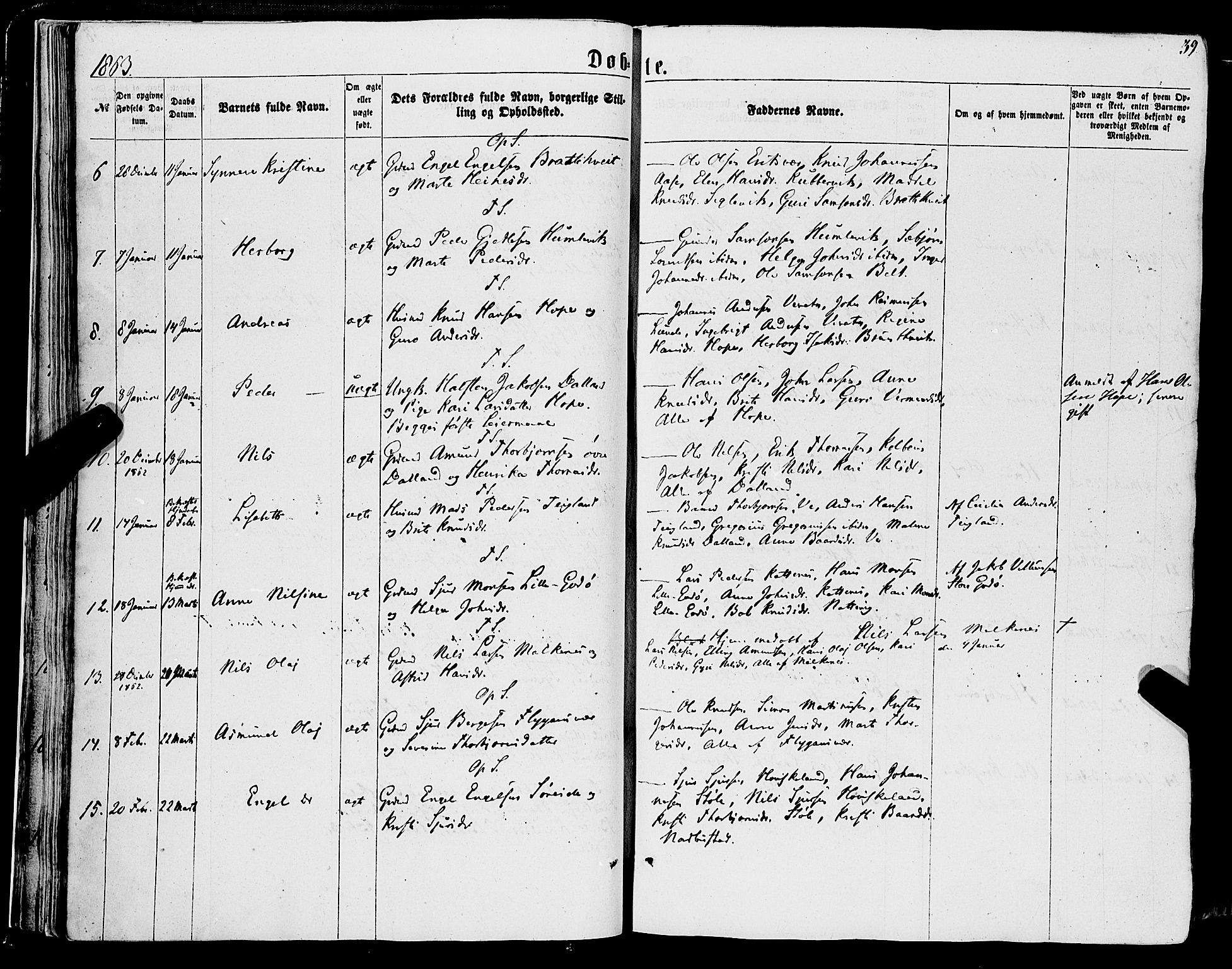 Tysnes sokneprestembete, AV/SAB-A-78601/H/Haa: Ministerialbok nr. A 11, 1860-1871, s. 39