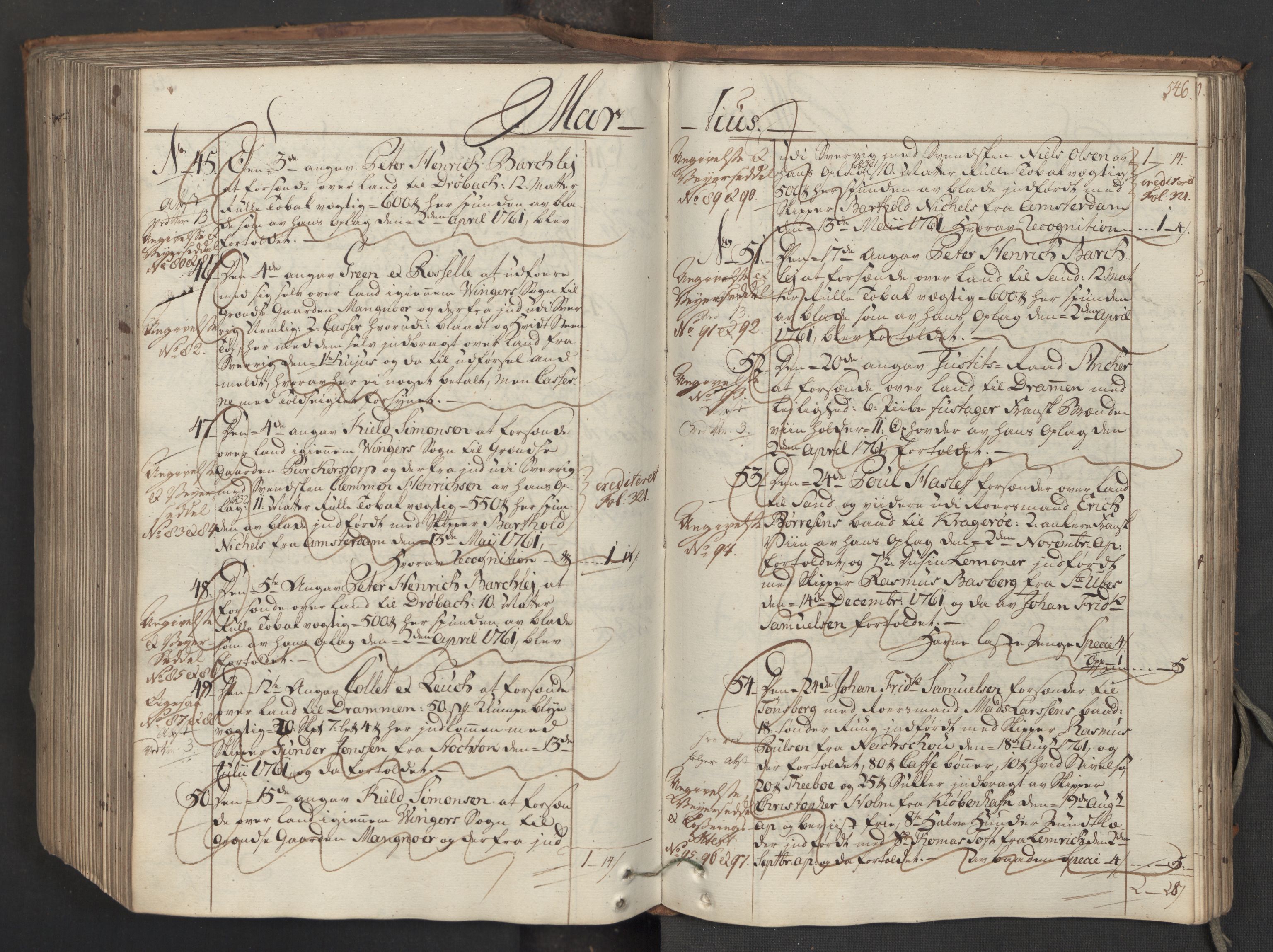 Generaltollkammeret, tollregnskaper, AV/RA-EA-5490/R06/L0062/0001: Tollregnskaper Kristiania / Inngående hovedtollbok, 1762, s. 545b-546a