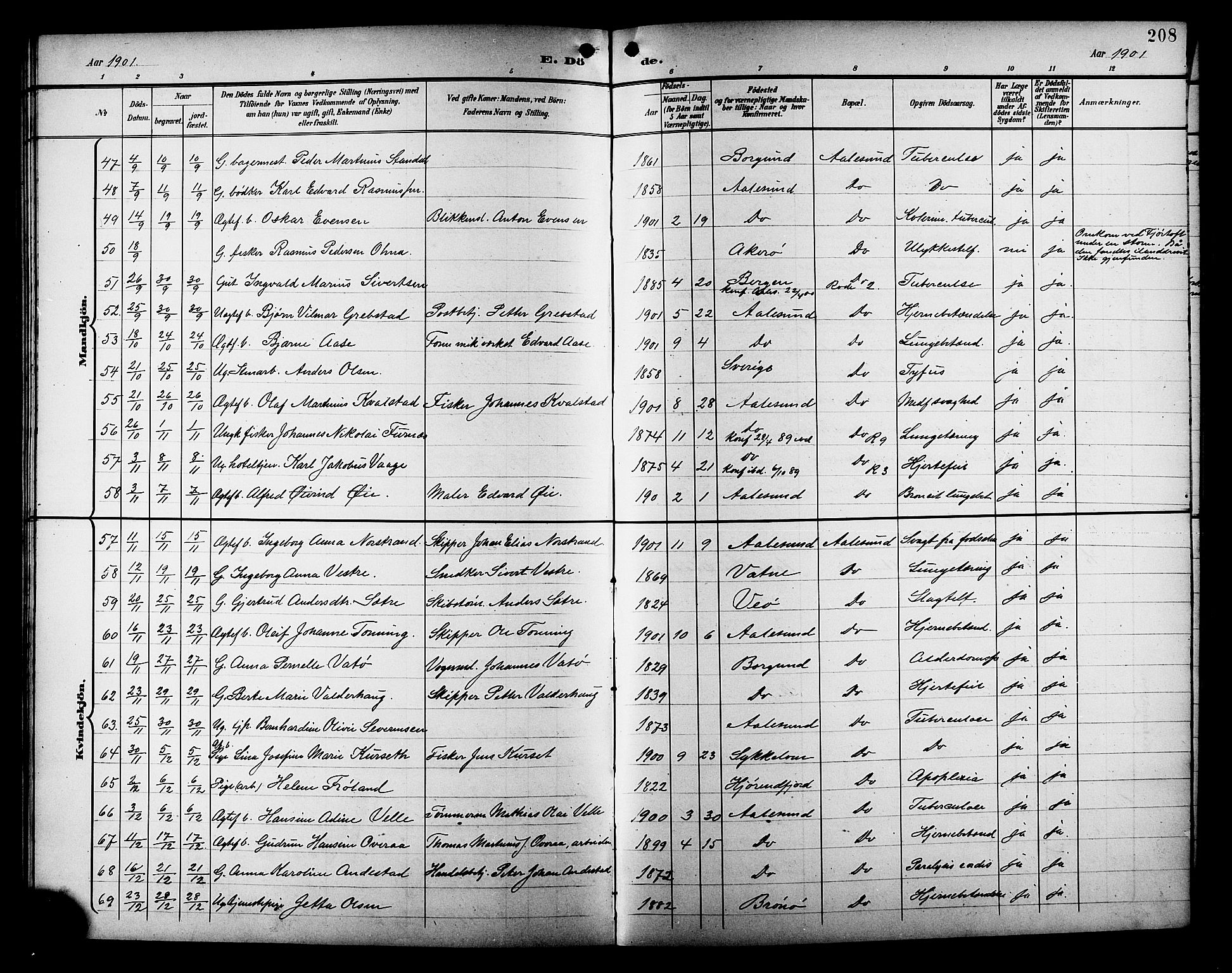 Ministerialprotokoller, klokkerbøker og fødselsregistre - Møre og Romsdal, AV/SAT-A-1454/529/L0469: Klokkerbok nr. 529C06, 1898-1906, s. 208