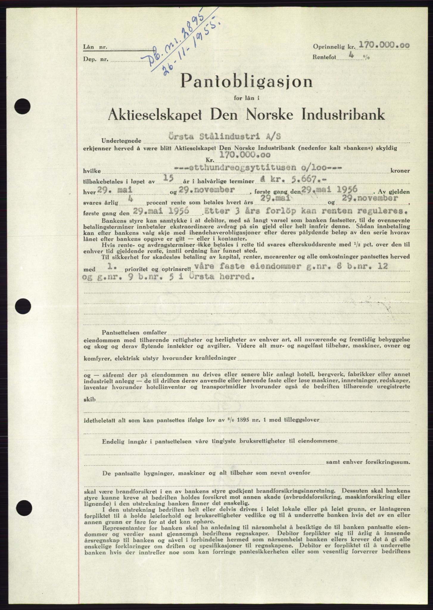 Søre Sunnmøre sorenskriveri, SAT/A-4122/1/2/2C/L0127: Pantebok nr. 15B, 1955-1955, Dagboknr: 2895/1955