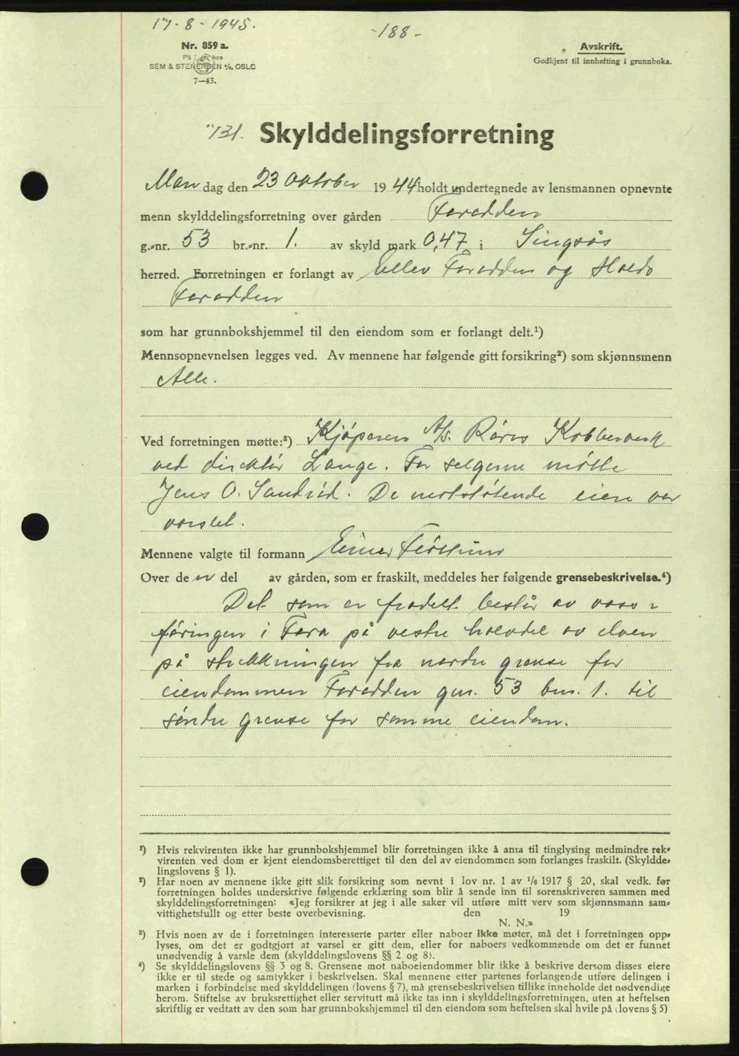Gauldal sorenskriveri, SAT/A-0014/1/2/2C: Pantebok nr. A1a, 1945-1945, Dagboknr: 731/1945