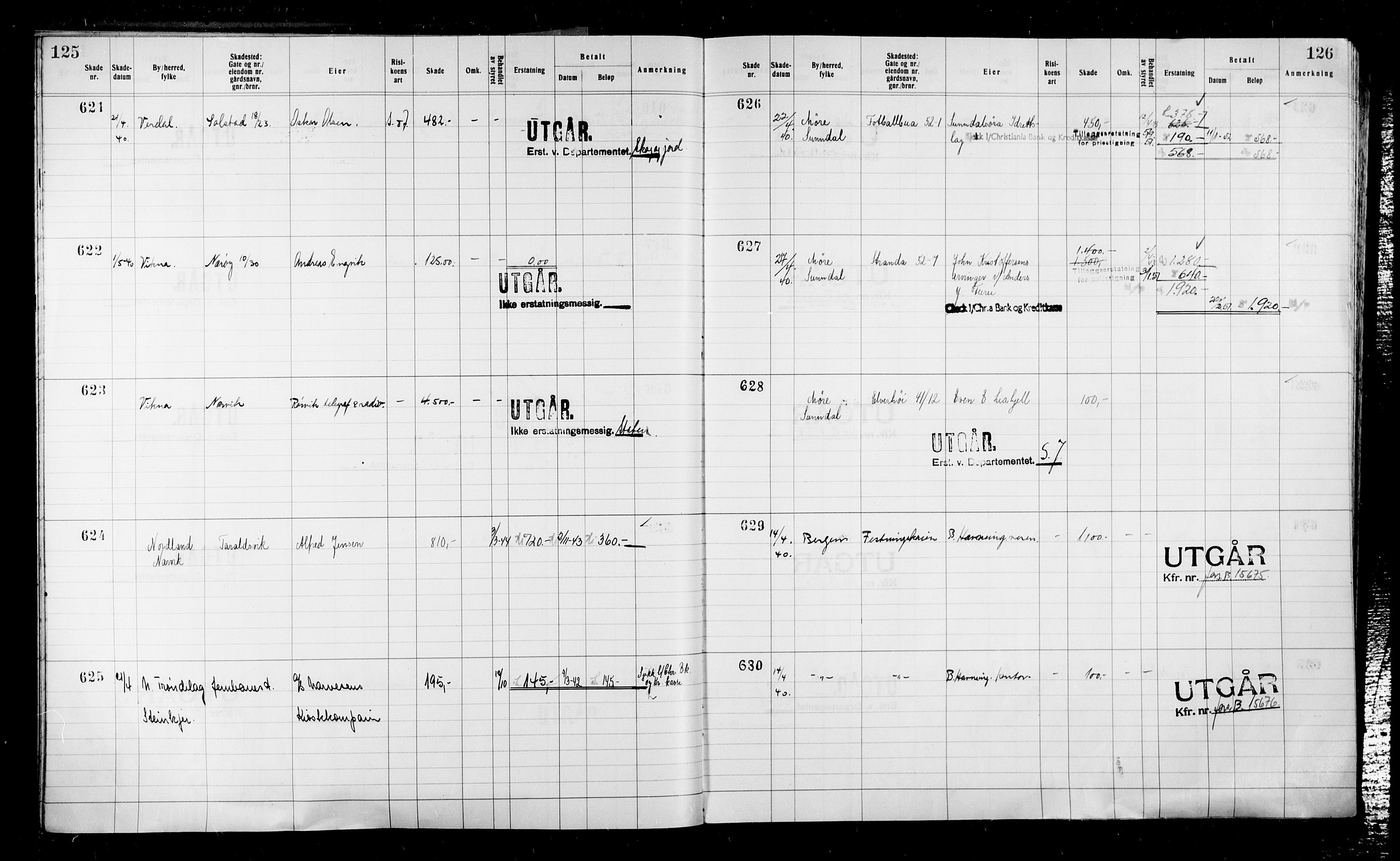 Krigsskadetrygdene for bygninger og løsøre, RA/S-1548/V/L0043: Bygning, ikke trygdet., 1940-1945, s. 125-126